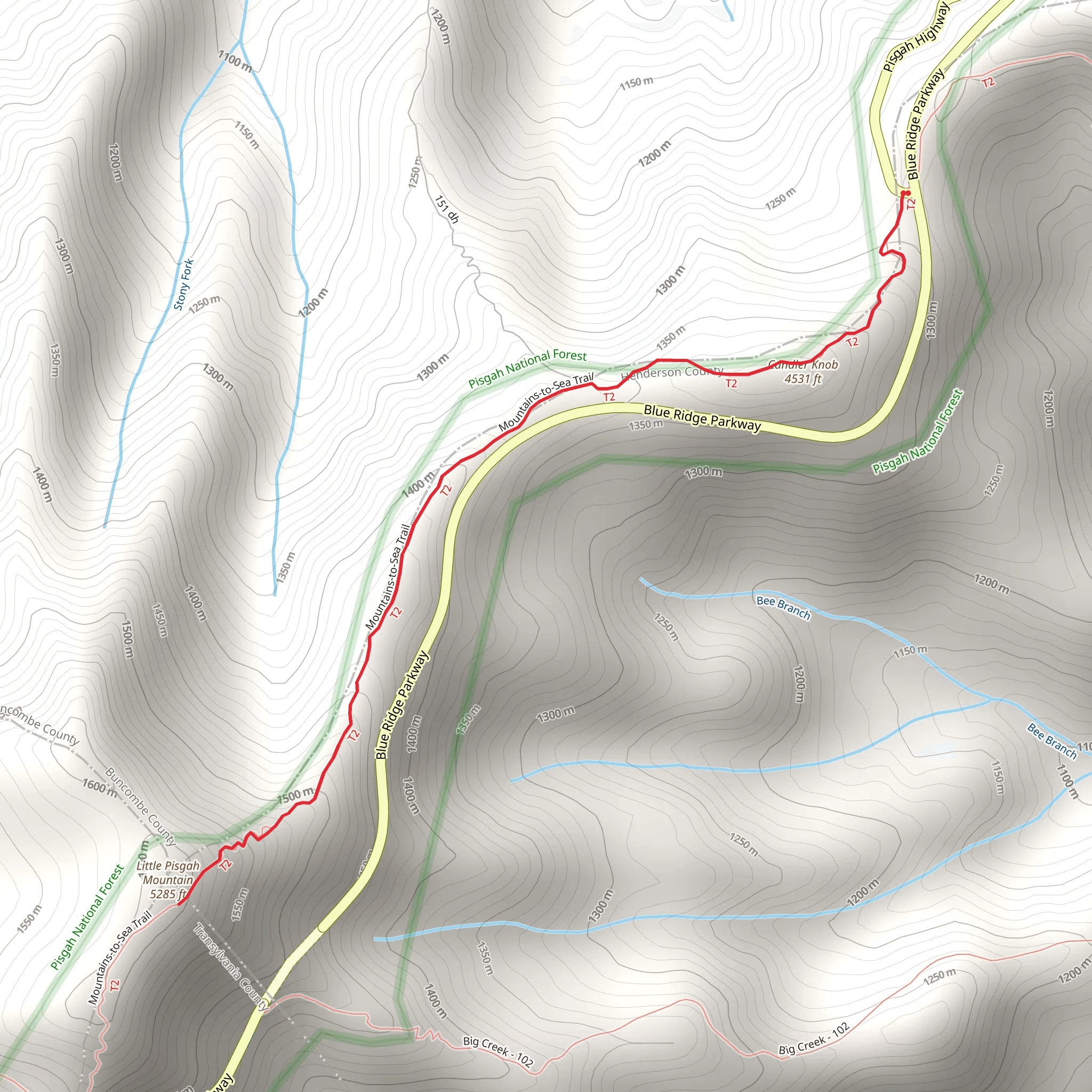 Little Pisgah Mountain via Shut-in Trail mobile static map