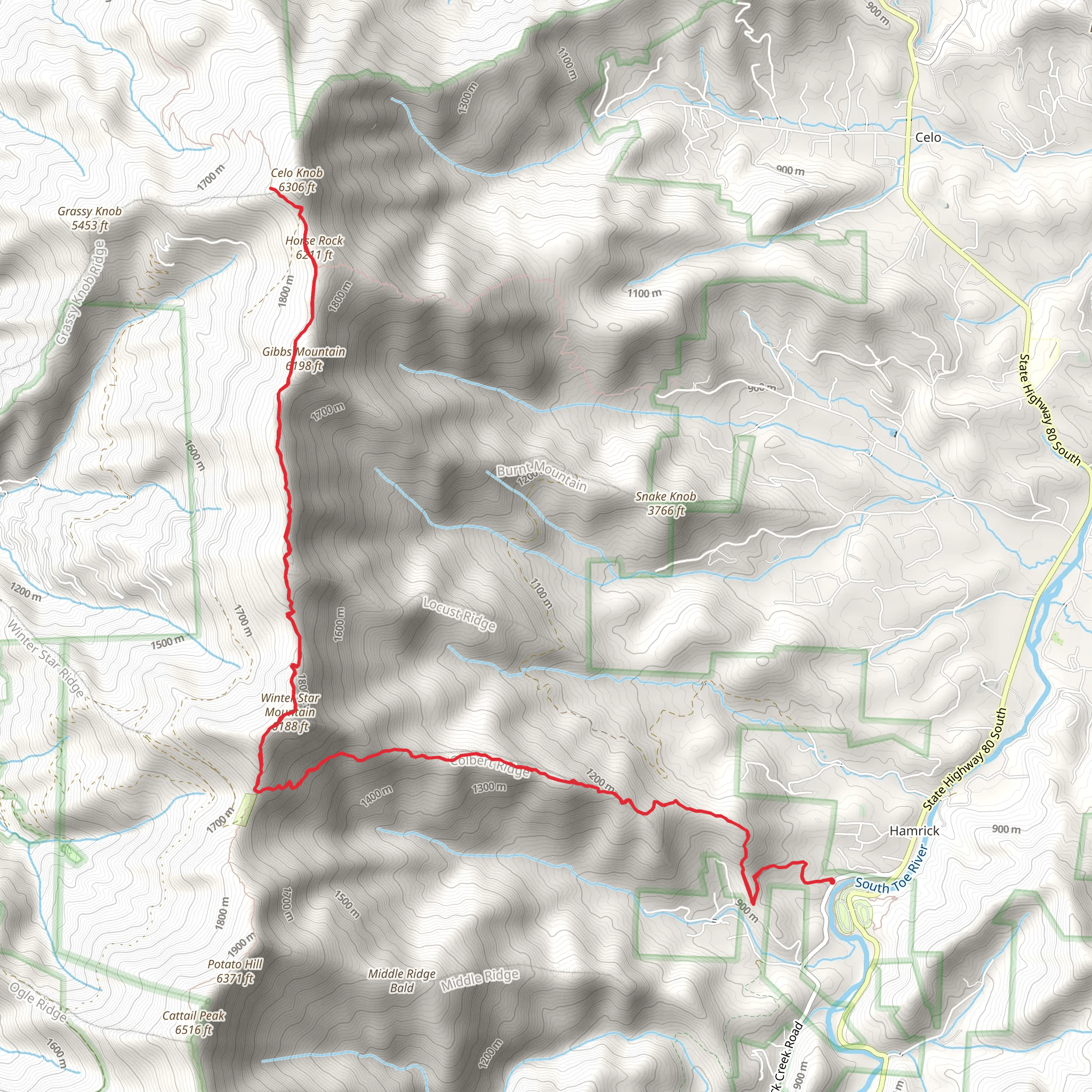 Celo Knob, Horse Rock and Gibbs Mountain via Colbert Ridge Trail mobile static map