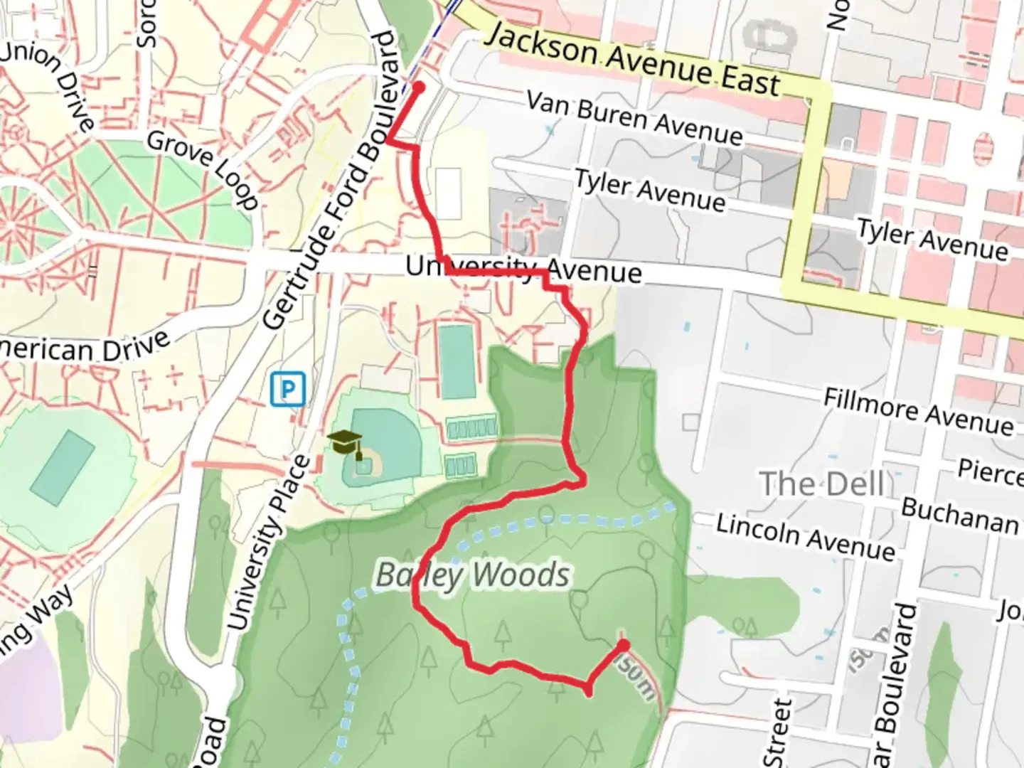 An image depicting the trail Bailey Woods Trail Point to Point and its surrounding area.