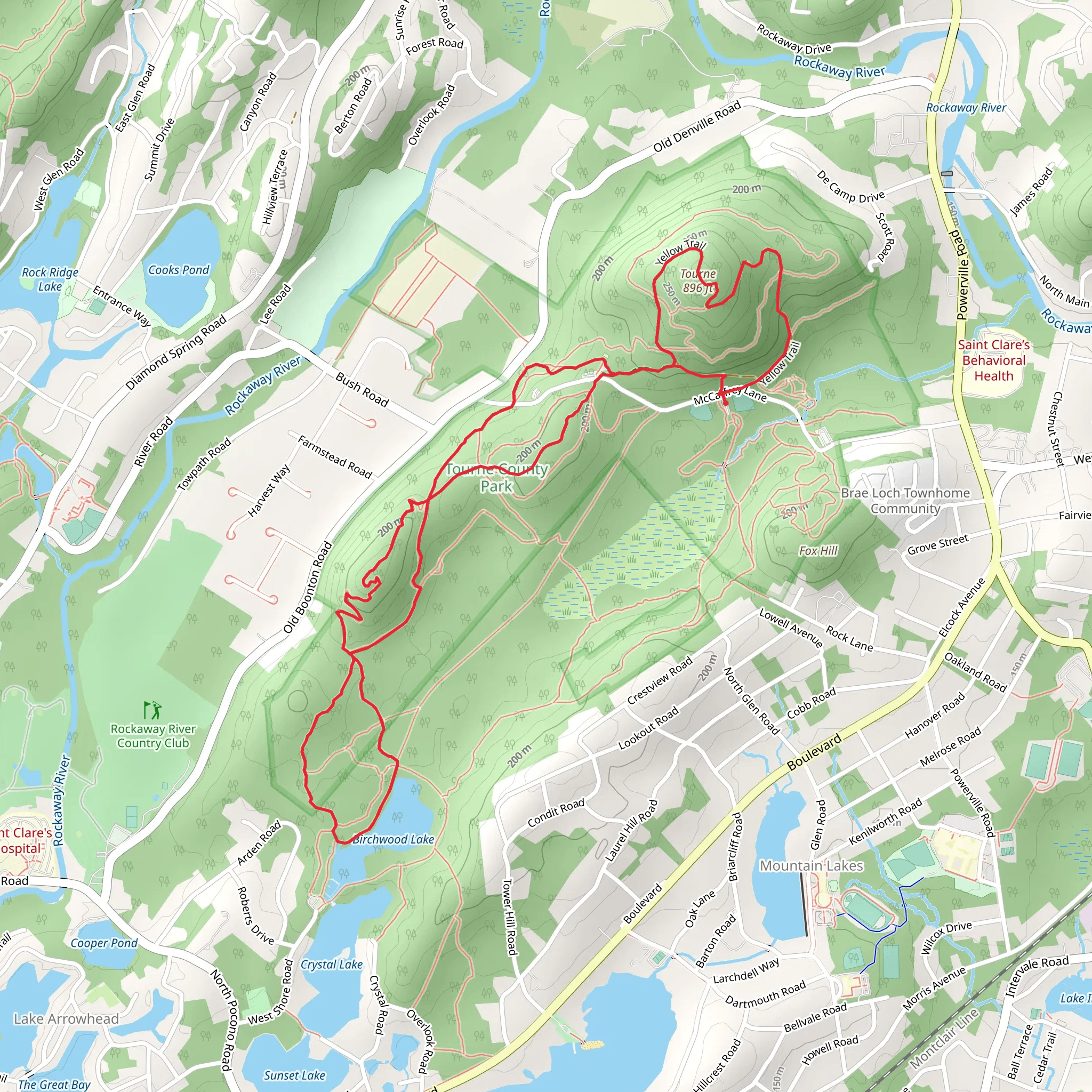 Birchwood Lake and Tourne via Red and Purple Trail mobile static map