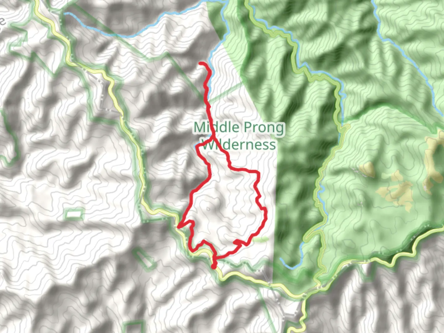 An image depicting the trail Buckeye Gap, Middle Prong and Haywood Gap Loop Trail and its surrounding area.