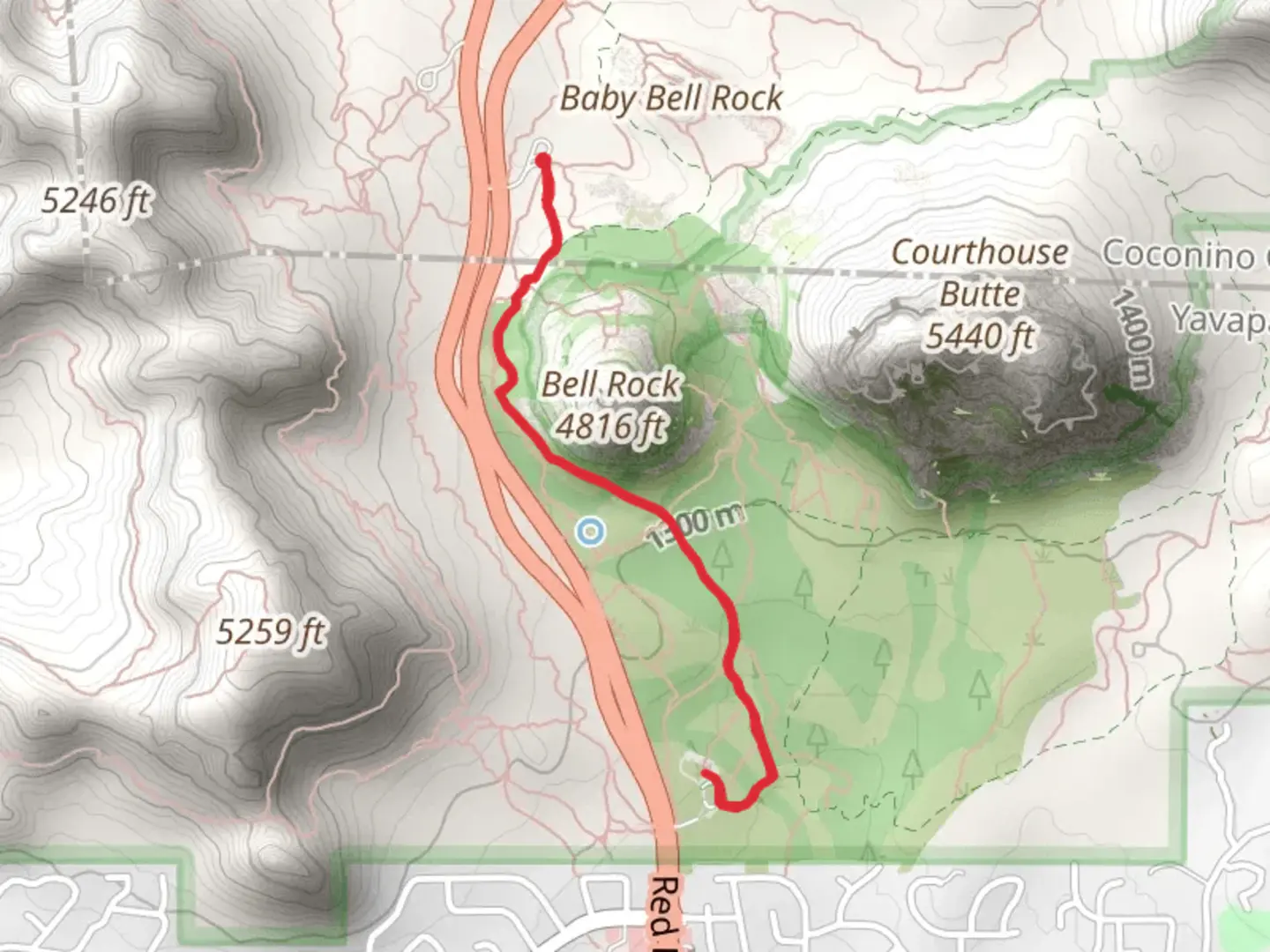 An image depicting the trail Bell Rock Pathway and its surrounding area.