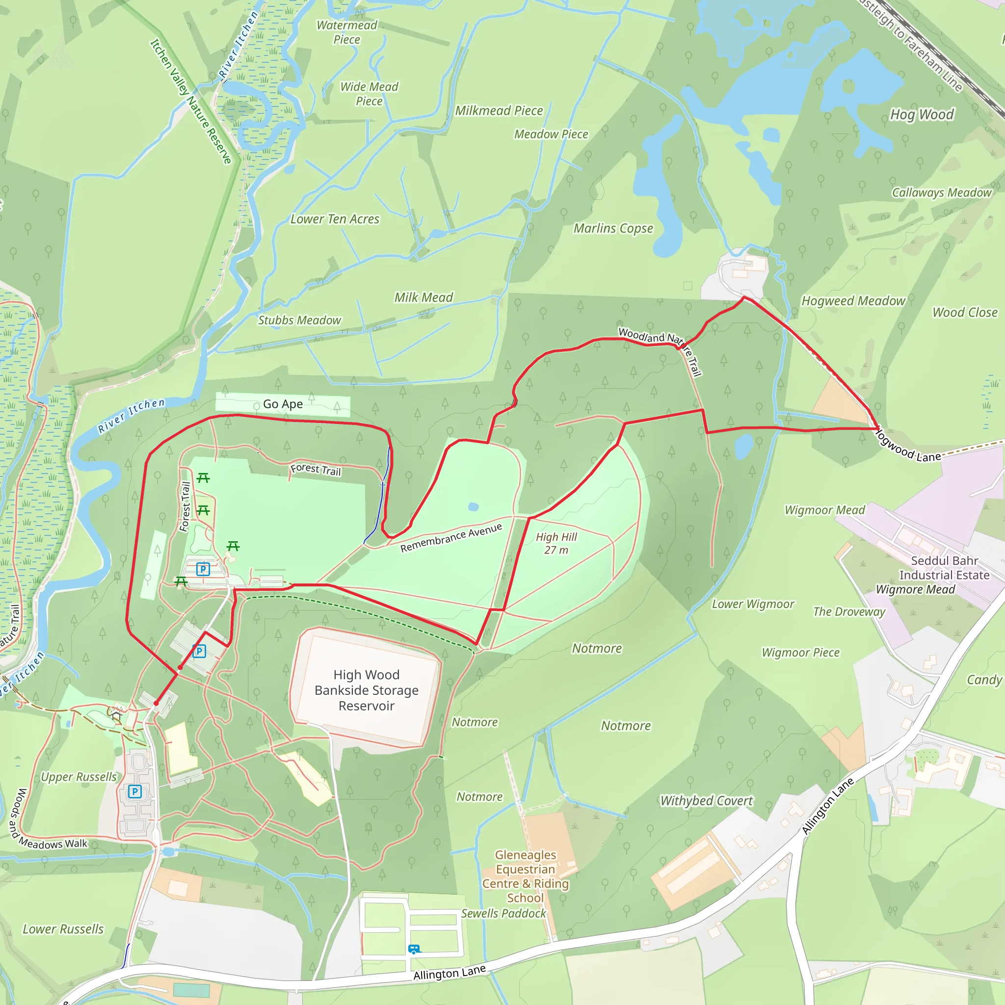 Itchen Valley Country Park Loop mobile static map