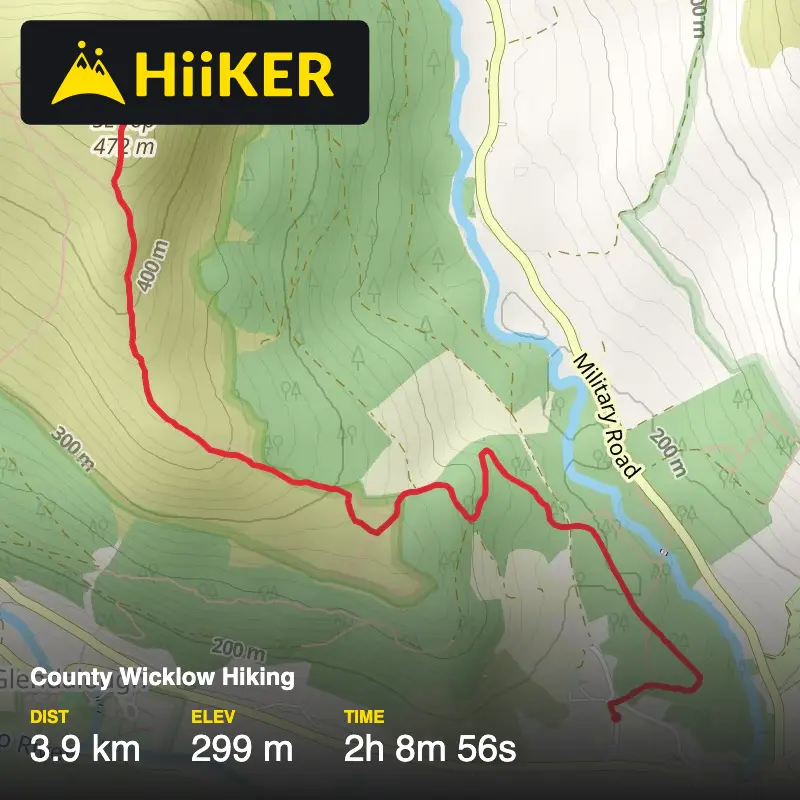 A map preview of the recording County Wicklow Hiking.