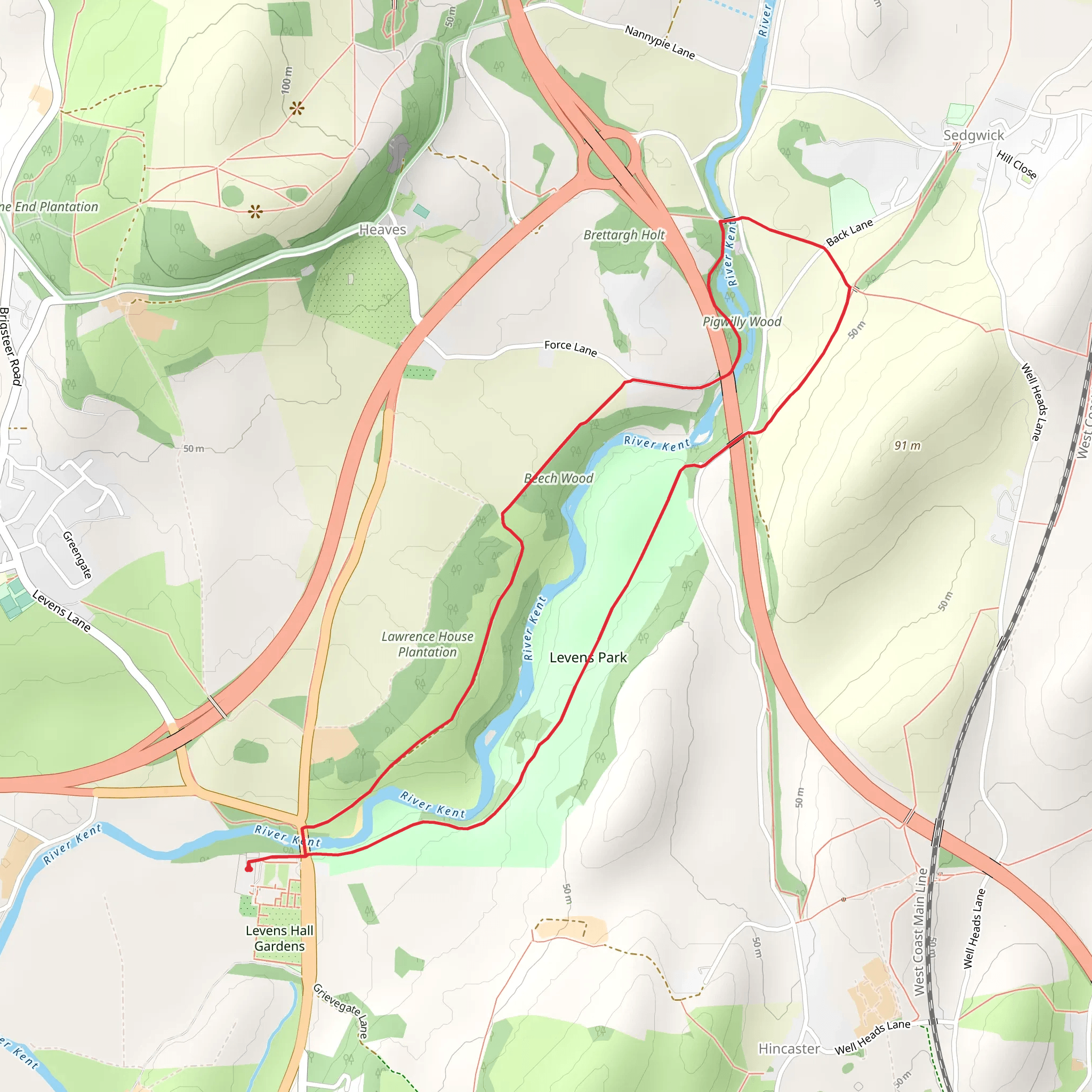 River Kent and Levens Park Loop mobile static map