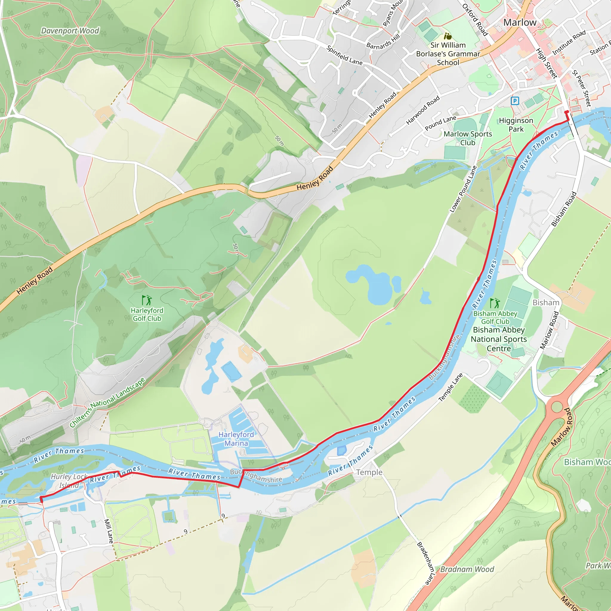 Marlow to Hurley River Walk mobile static map