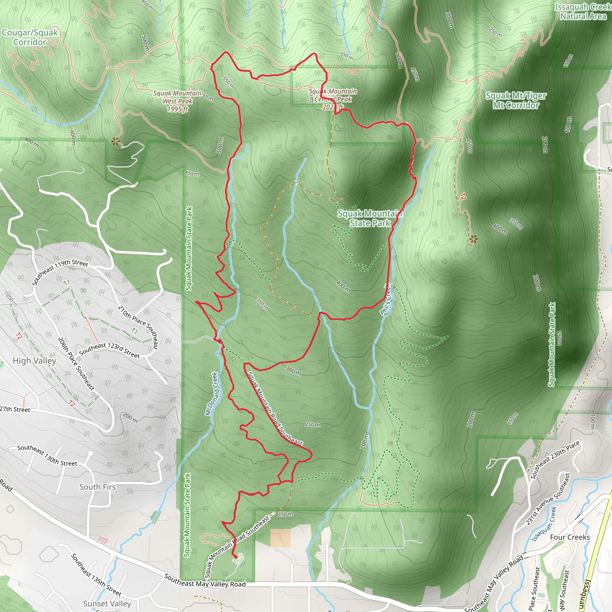 Squak Mountain Central Peak via Summit Trail mobile static map