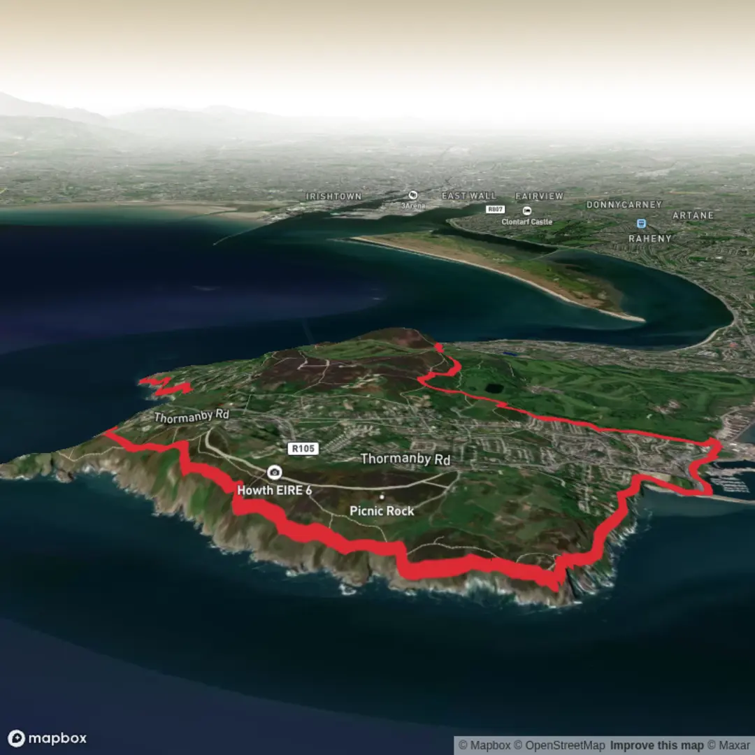 An image depicting the trail Howth Bog of Frogs Loop - Purple and its surrounding area.