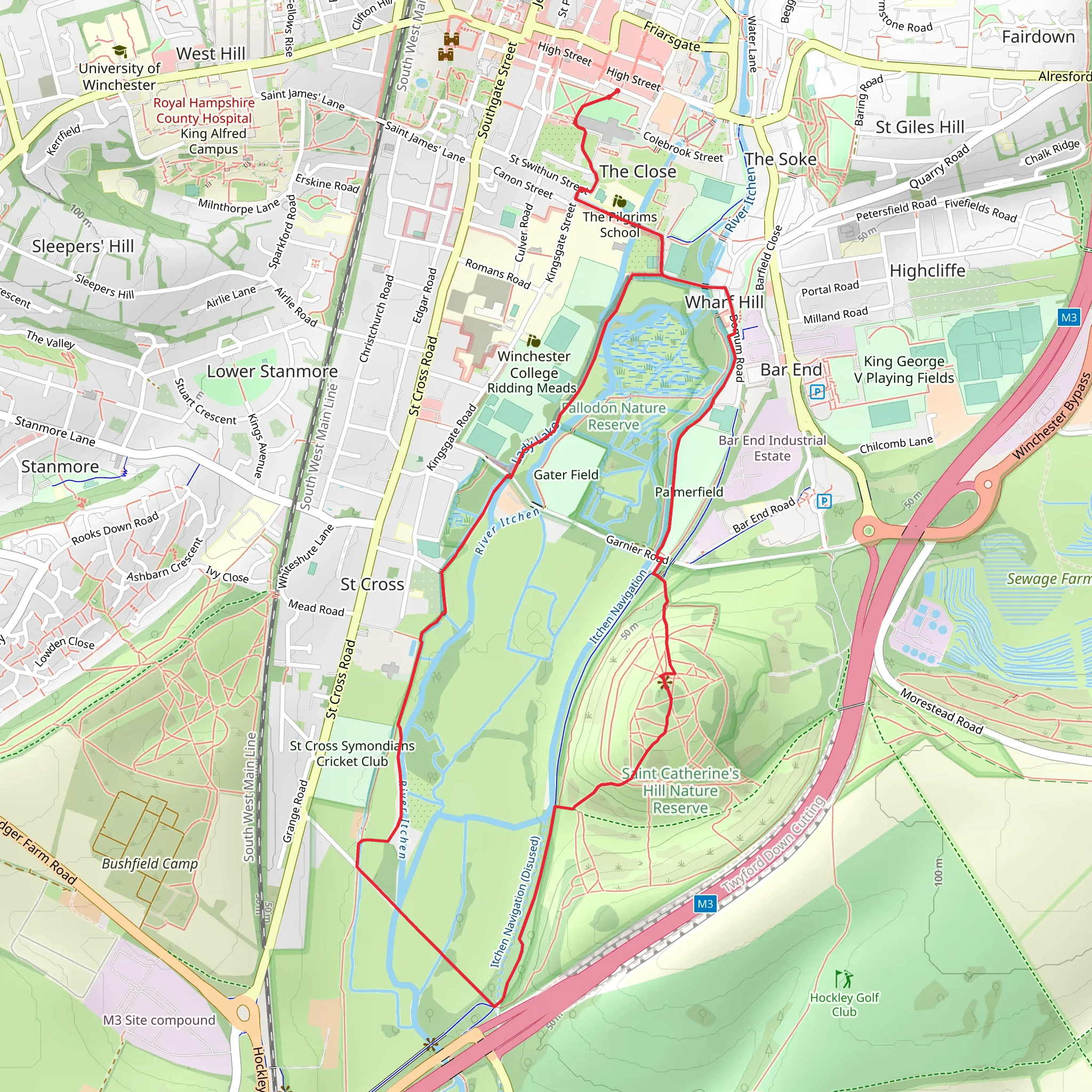 St Catherine’s Hill via Clarendon Way mobile static map