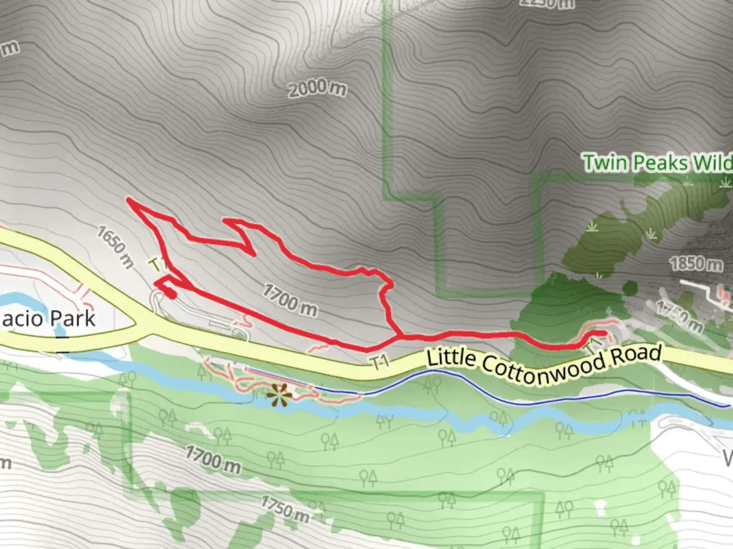 An image depicting the trail Alpenbock Loop Trail and Grit Mill Connector Trail and its surrounding area.