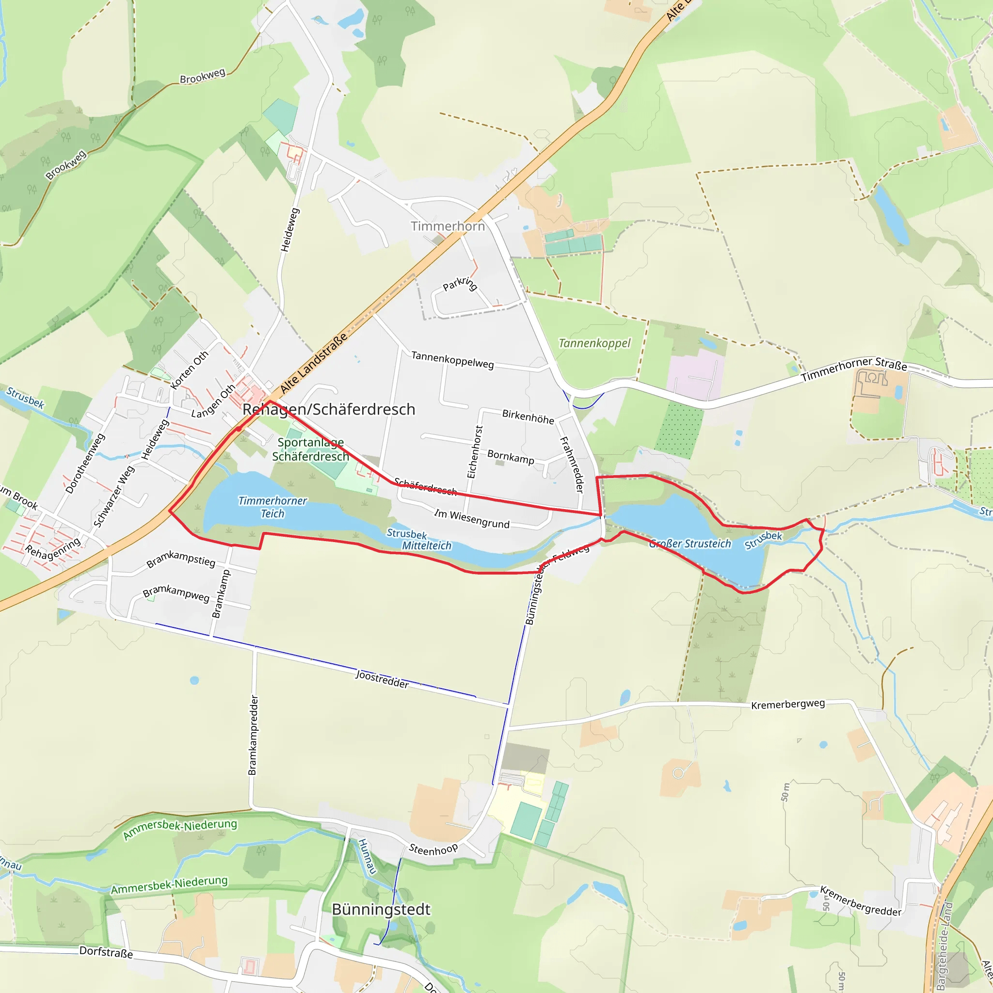 Strusbek and Timmerhorner Teich Loop via Rehagen mobile static map