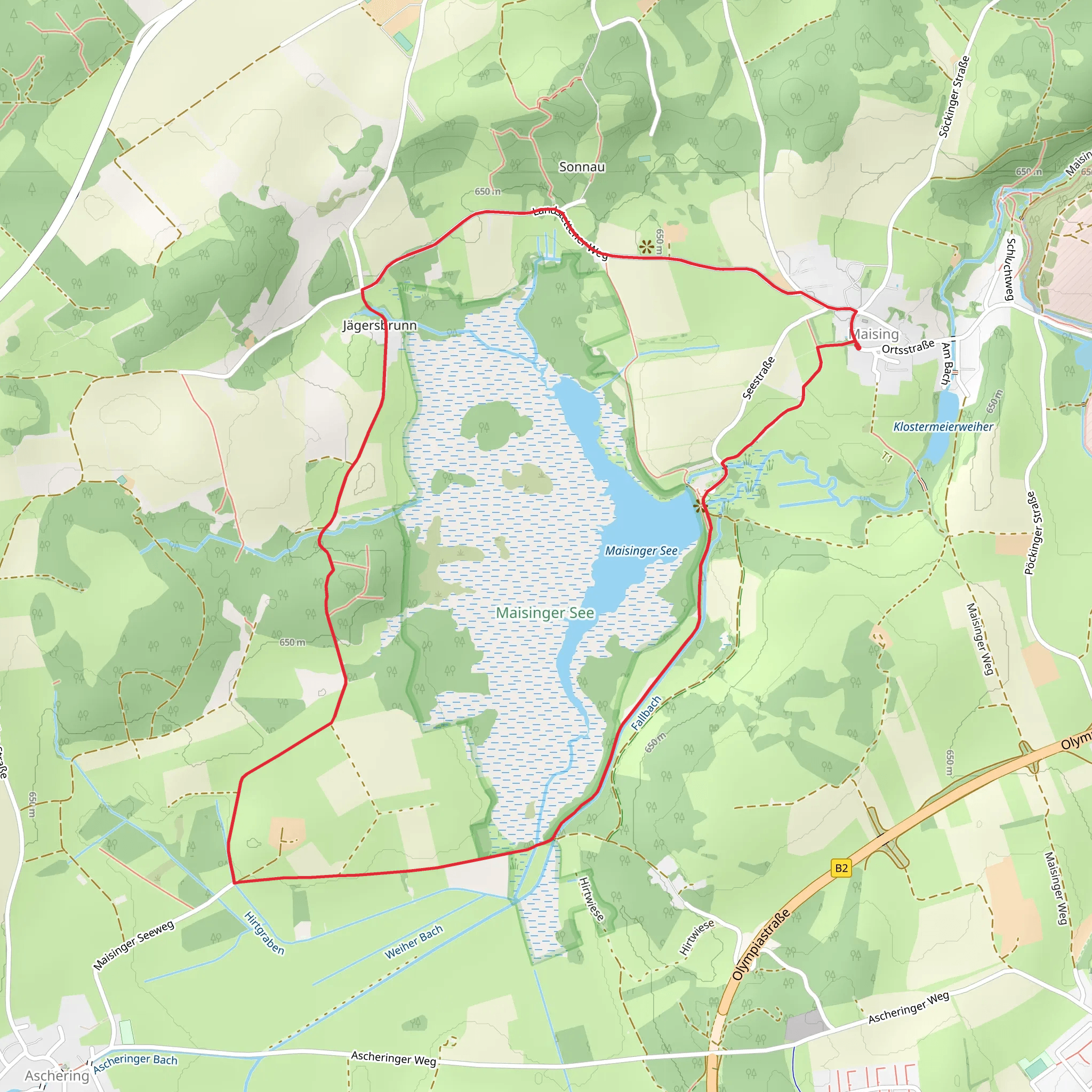 Maising, Auwinger Moos and Maisinger See Loop via Landstettener Weg mobile static map