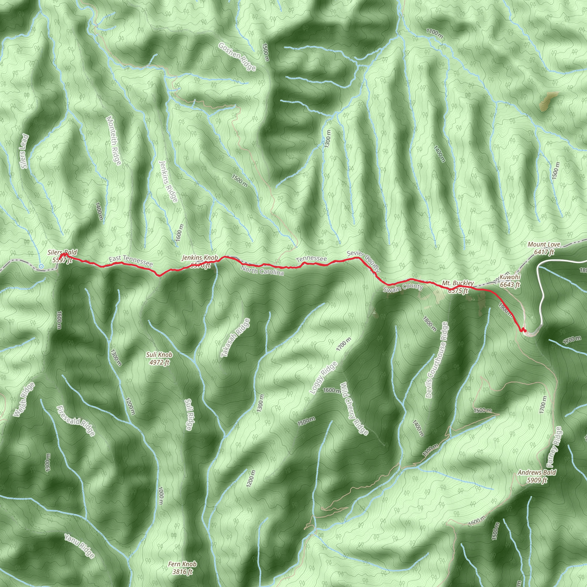 Mt Buckley, Jenkins Knob and Silers Bald via Appalachian Trail mobile static map