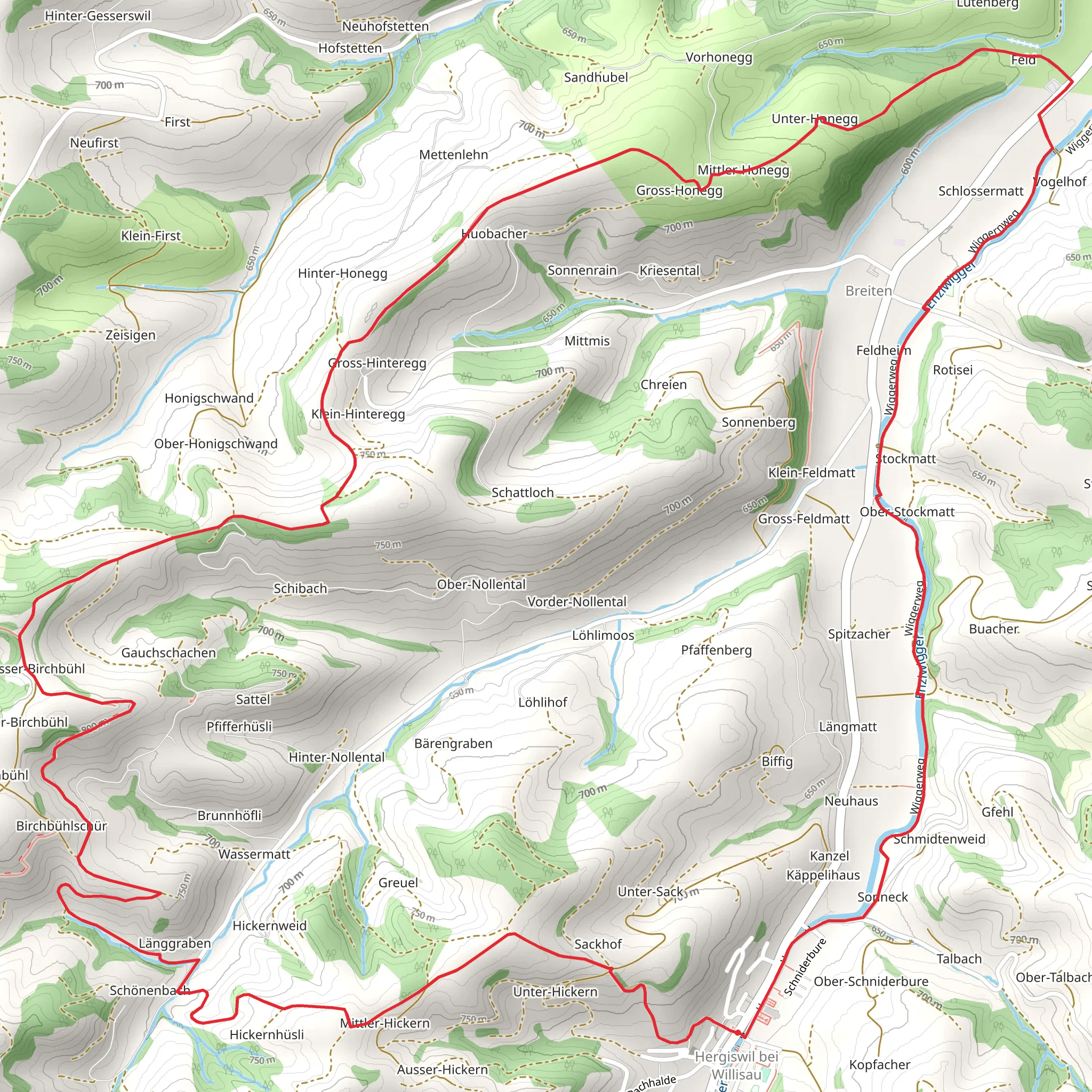 Rundwanderung Hergiswil - Birchbüel - Honegg mobile static map