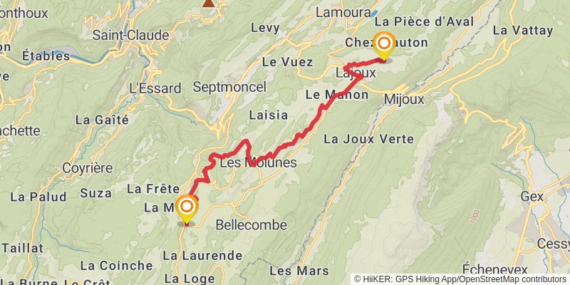 GR 509 - GTJ la Grande Traversée du Jura stage 17 Map