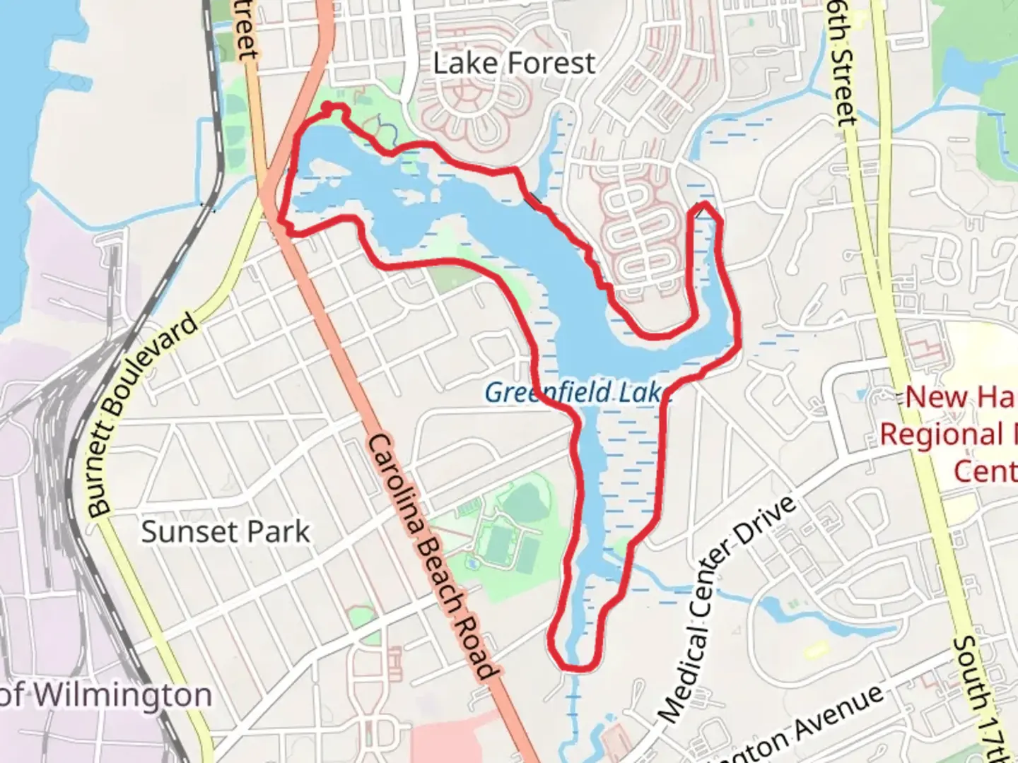 An image depicting the trail Greenfield Lake Loop and its surrounding area.
