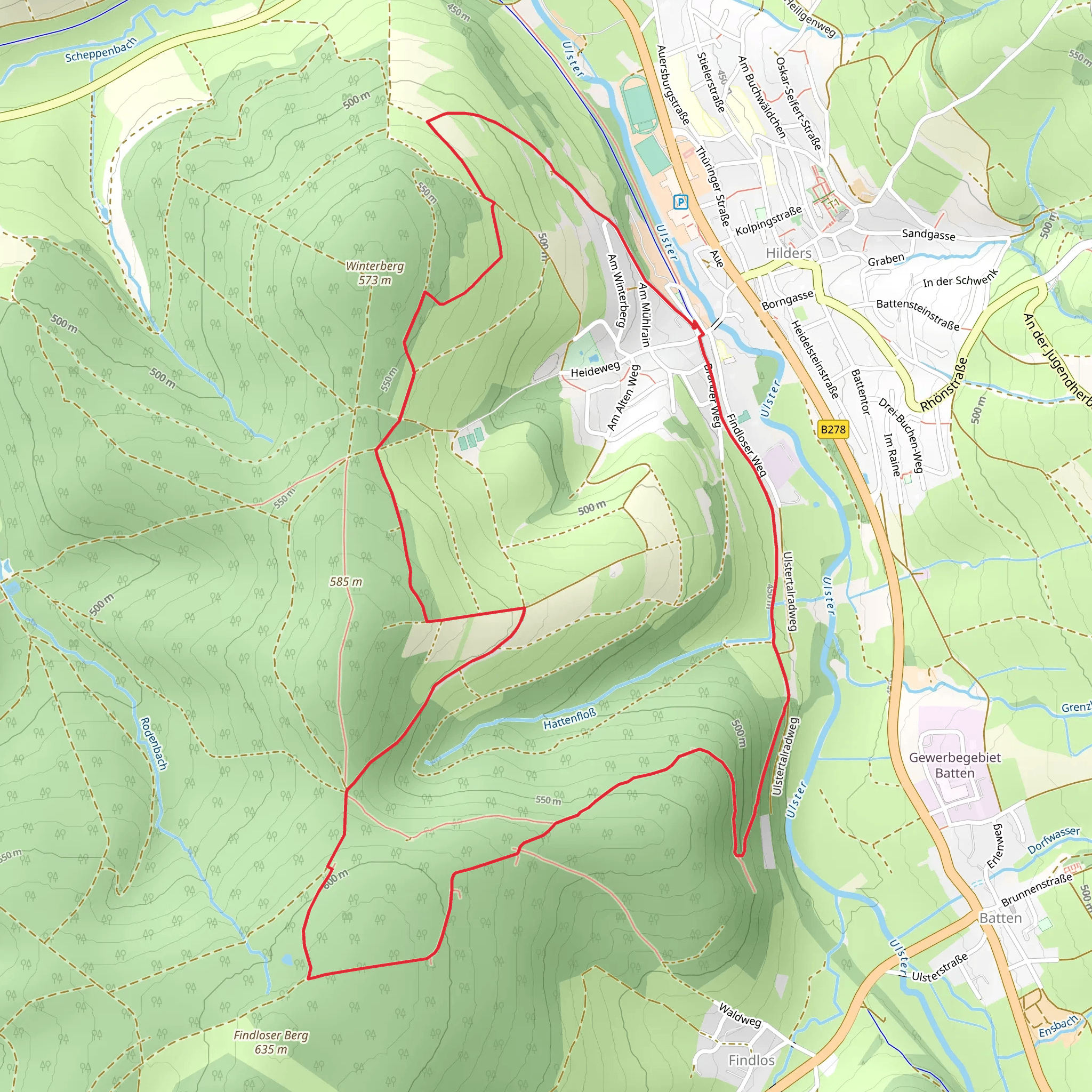 Hilders Rundwanderweg and Batten Rundweg Loop mobile static map