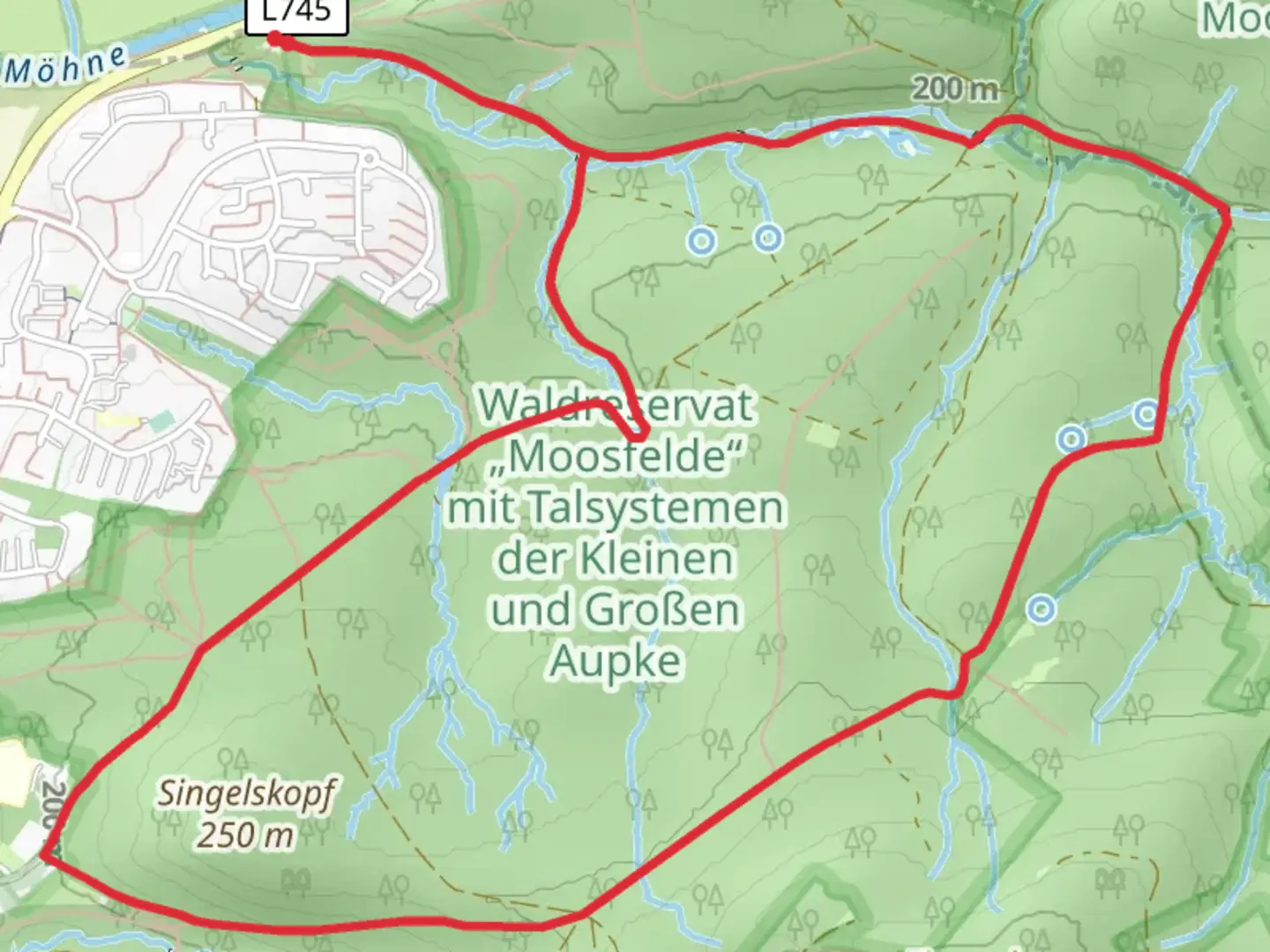 An image depicting the trail Aupketal Rundweg and its surrounding area.