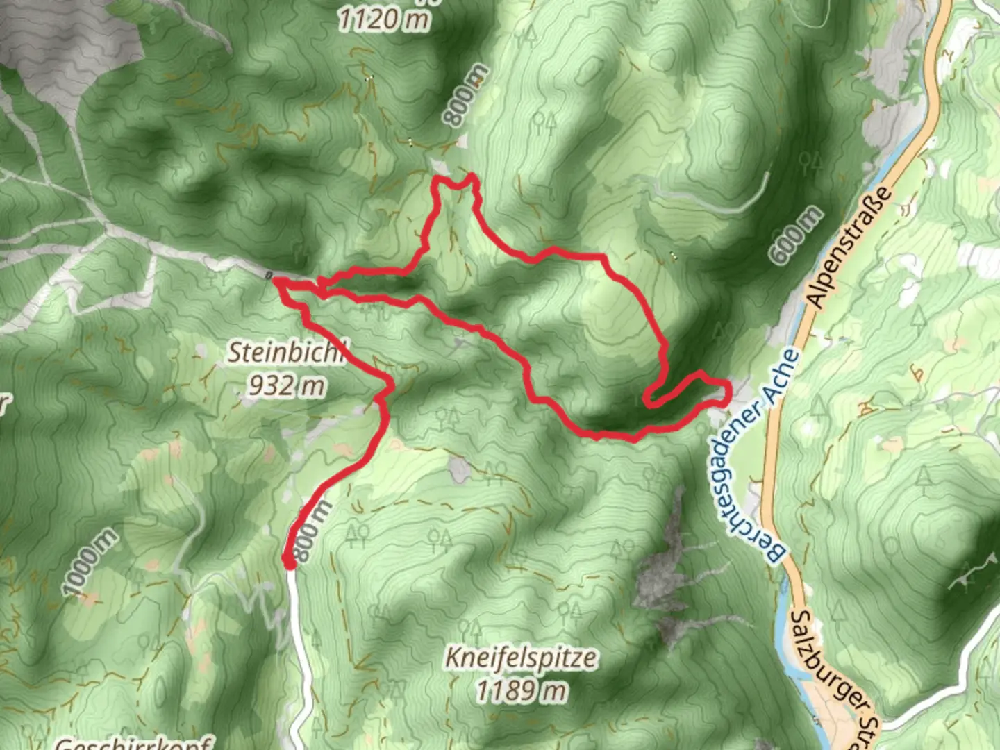 An image depicting the trail Hammerstielweg and Almbachklamm Loop and its surrounding area.