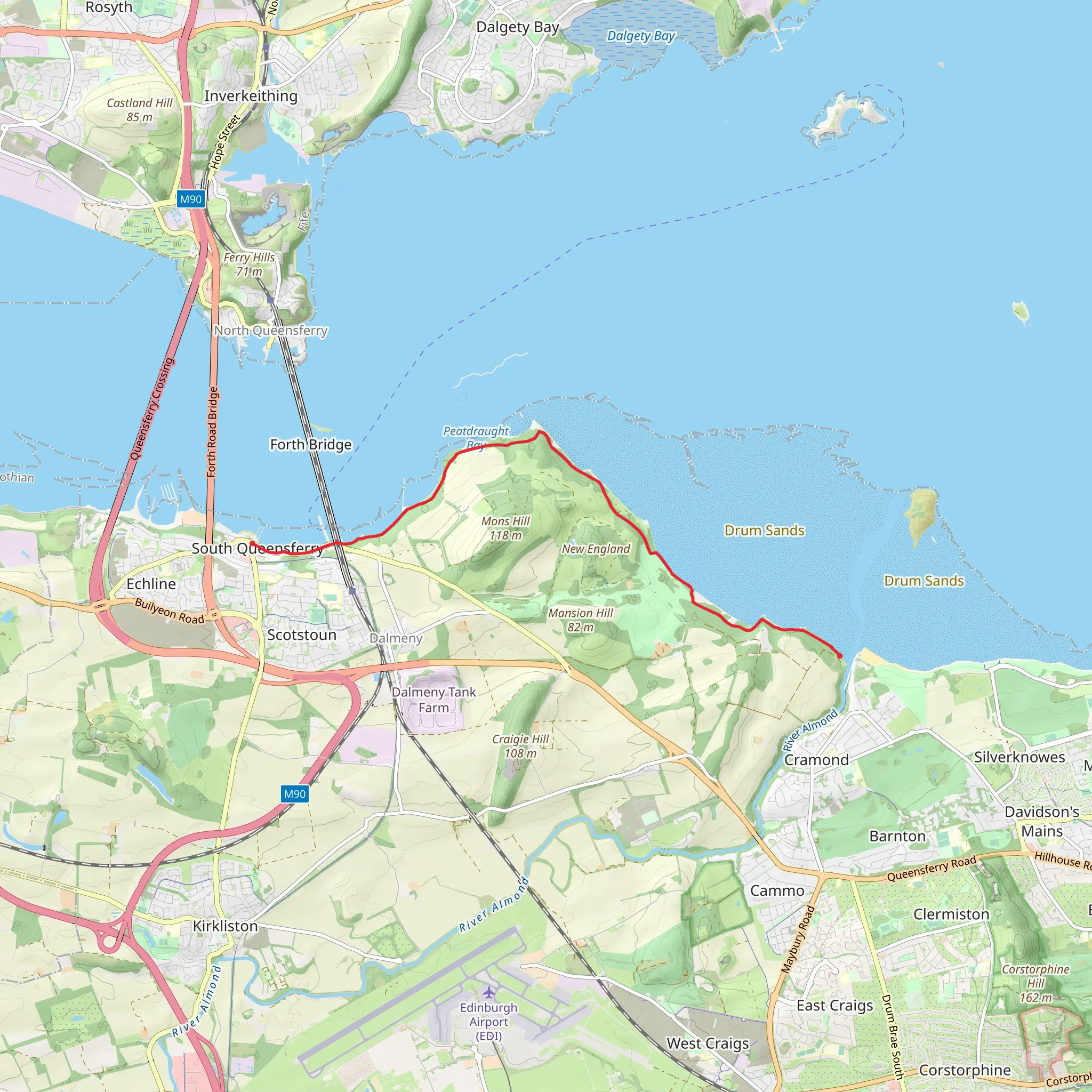 Queensferry to Cramond via John Muir Way mobile static map