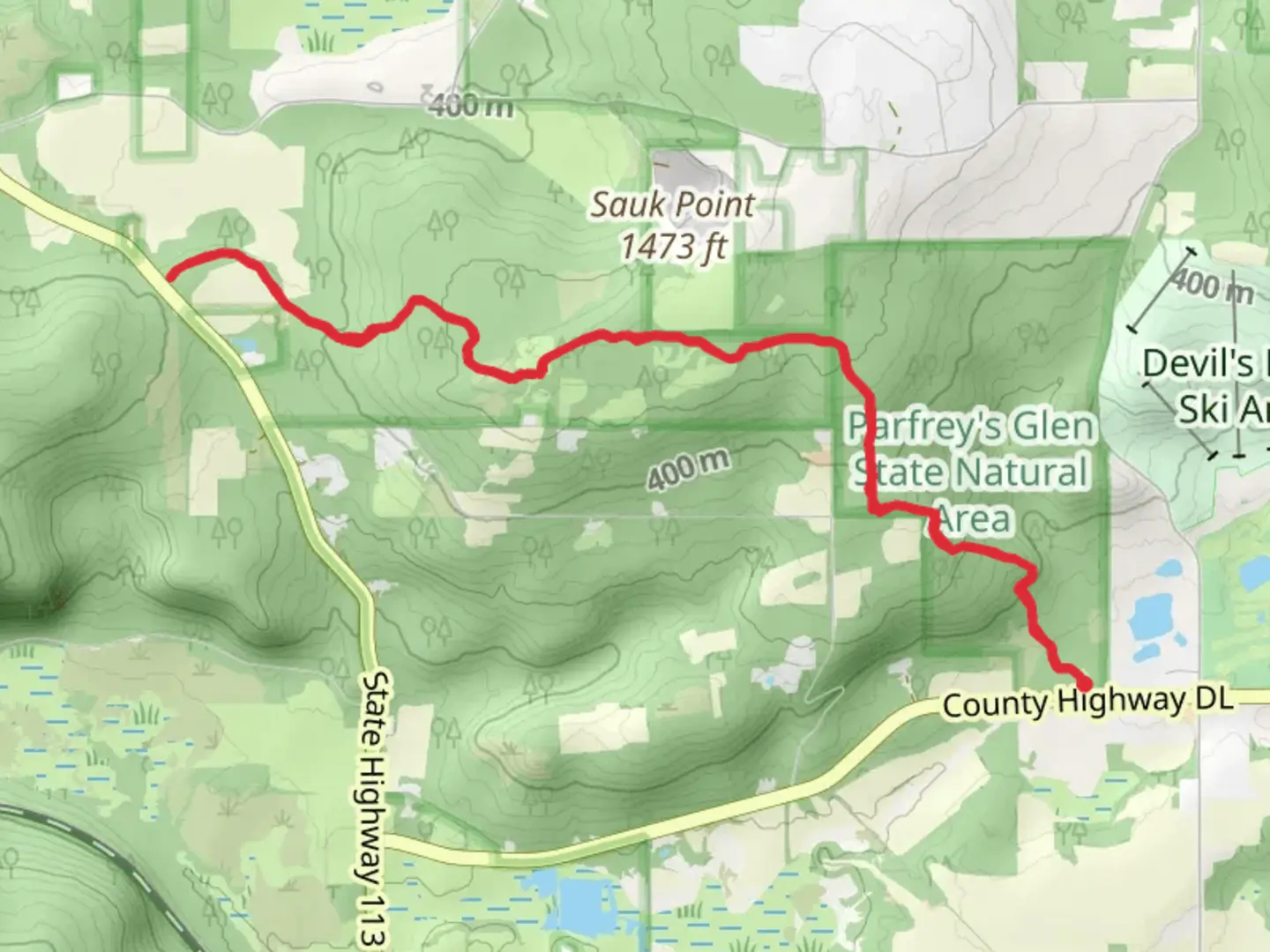 An image depicting the trail Sauk Point Trail - County Highway DL and its surrounding area.