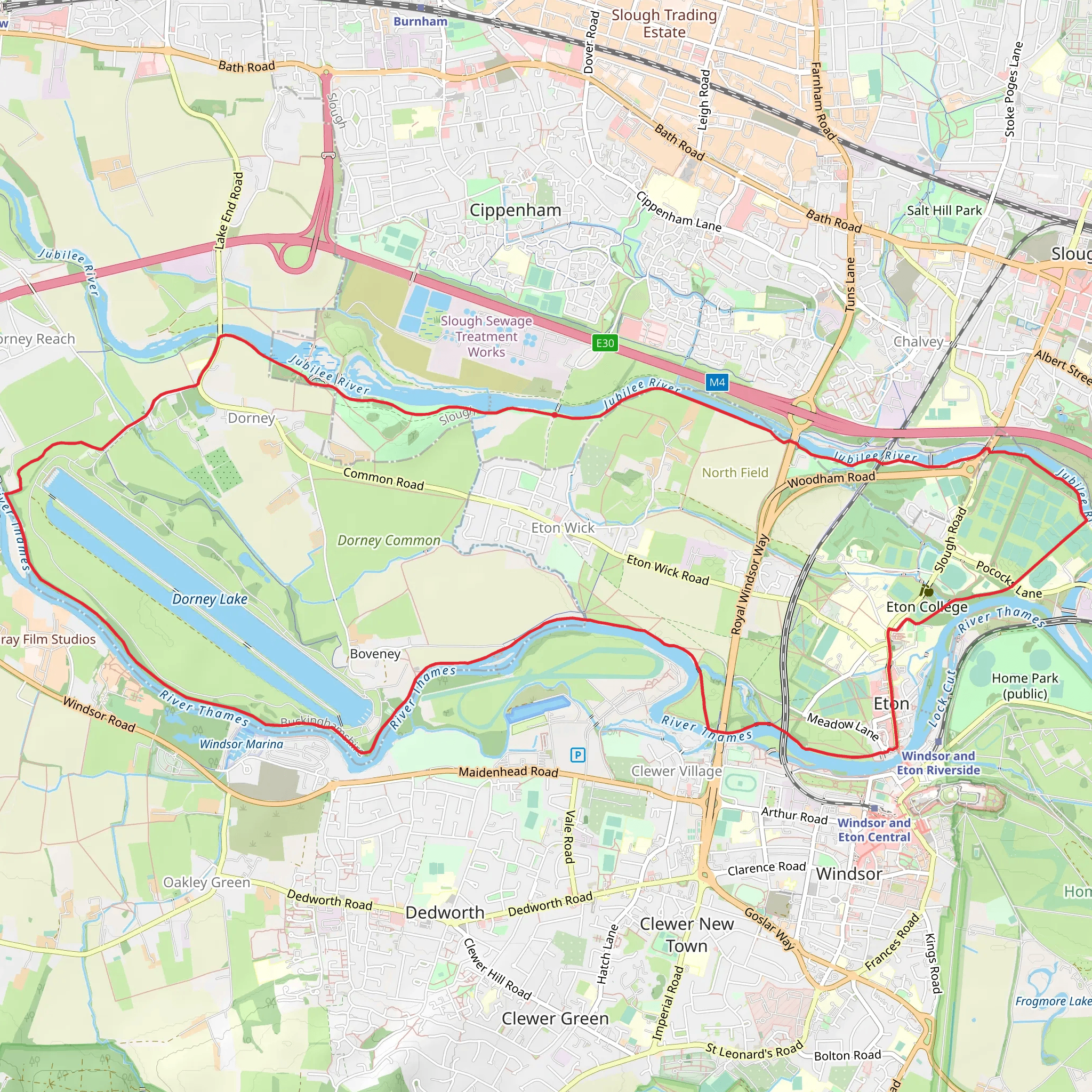 Eton Wick Circular Walk via Jubilee River and River Thames mobile static map