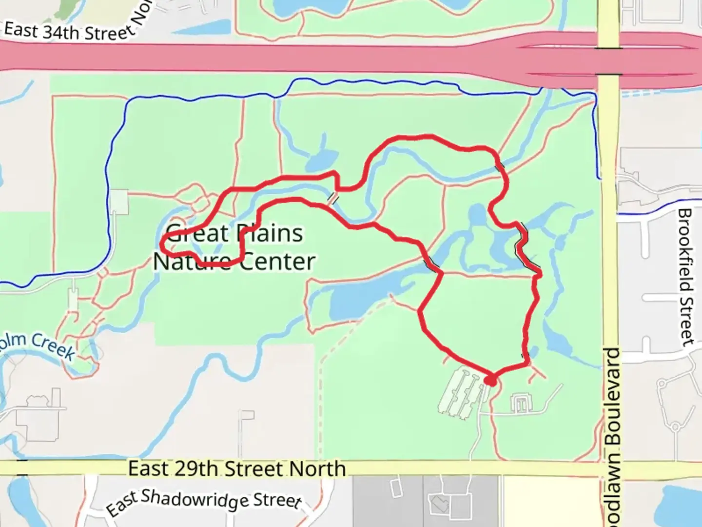 An image depicting the trail Chisholm Creek - Great Plains Nature Center Loop and its surrounding area.