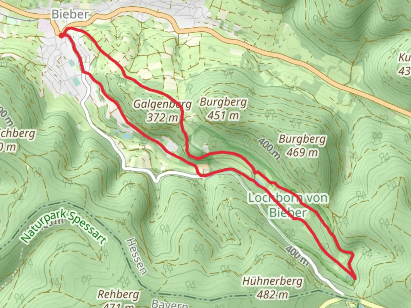 An image depicting the trail Kulturweg Biebergemuend Loop and its surrounding area.