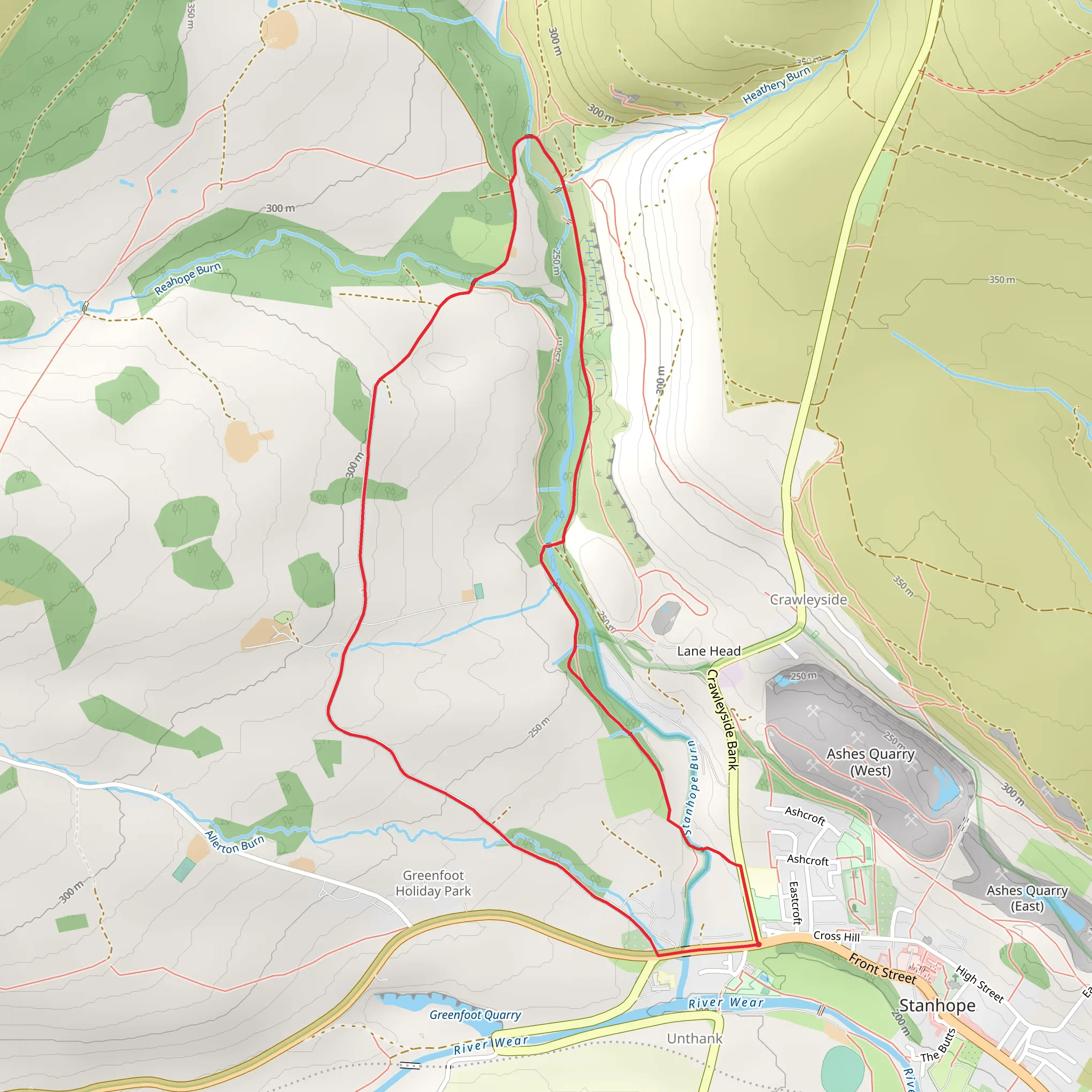 Stanhope Burn Geo Trail mobile static map