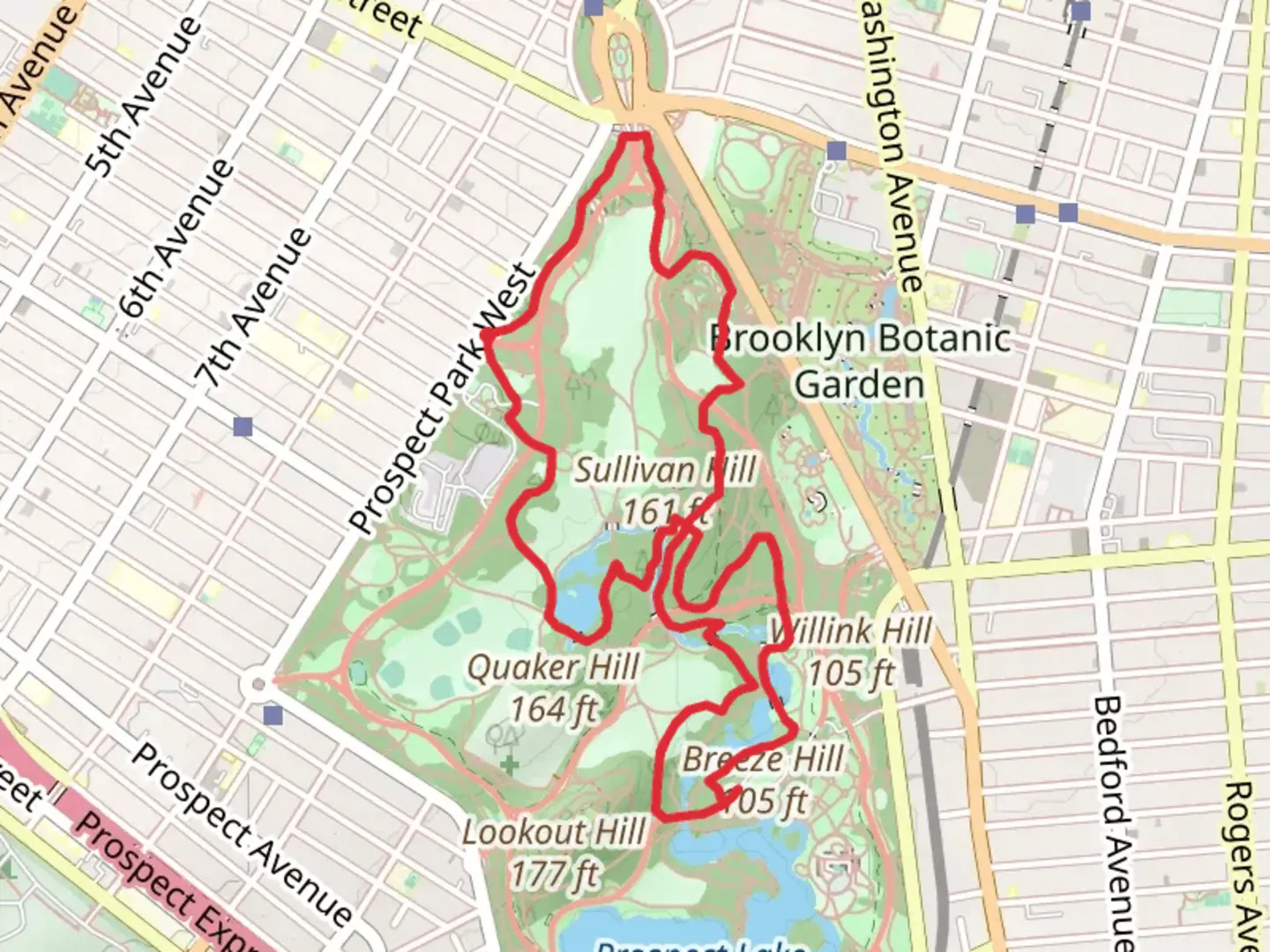 An image depicting the trail Binnen Water and Sullivan Hill Loop and its surrounding area.