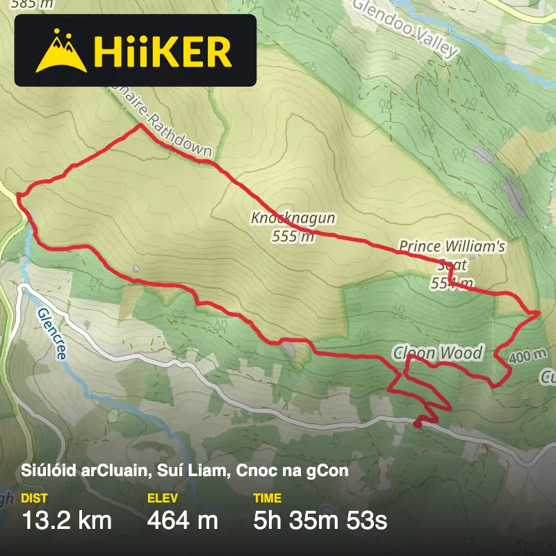 A map preview of the recording Siúlóid arCluain, Suí Liam, Cnoc na gCon.