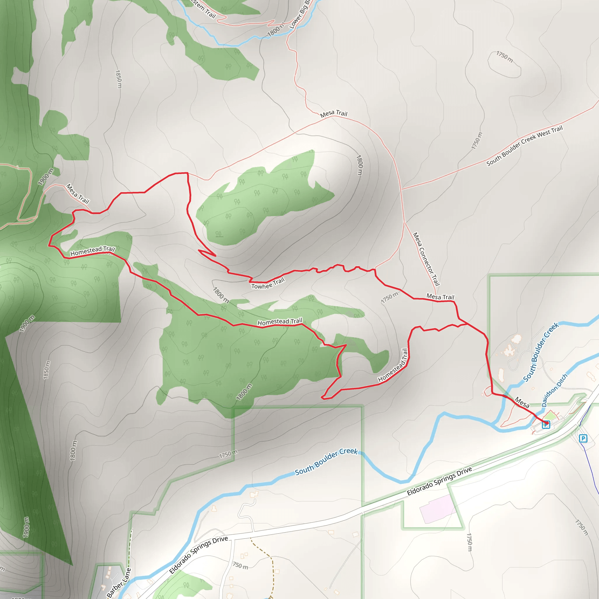 Towhee and Homestead Loop Trail mobile static map