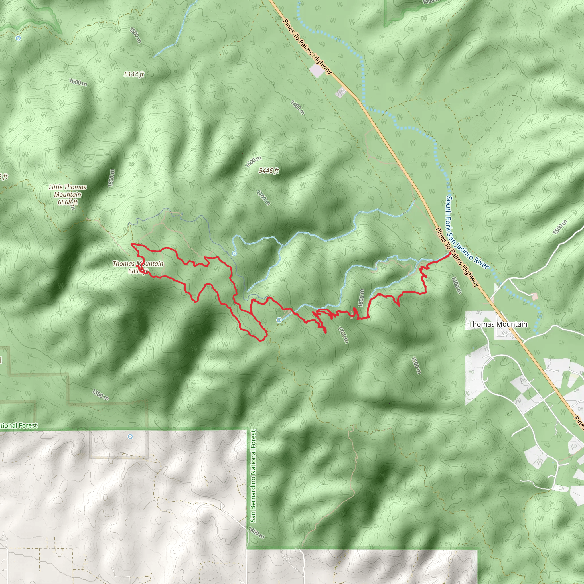 Thomas Mountain Yellow Post 3, 6, 8 Loop via Ramona Trail mobile static map