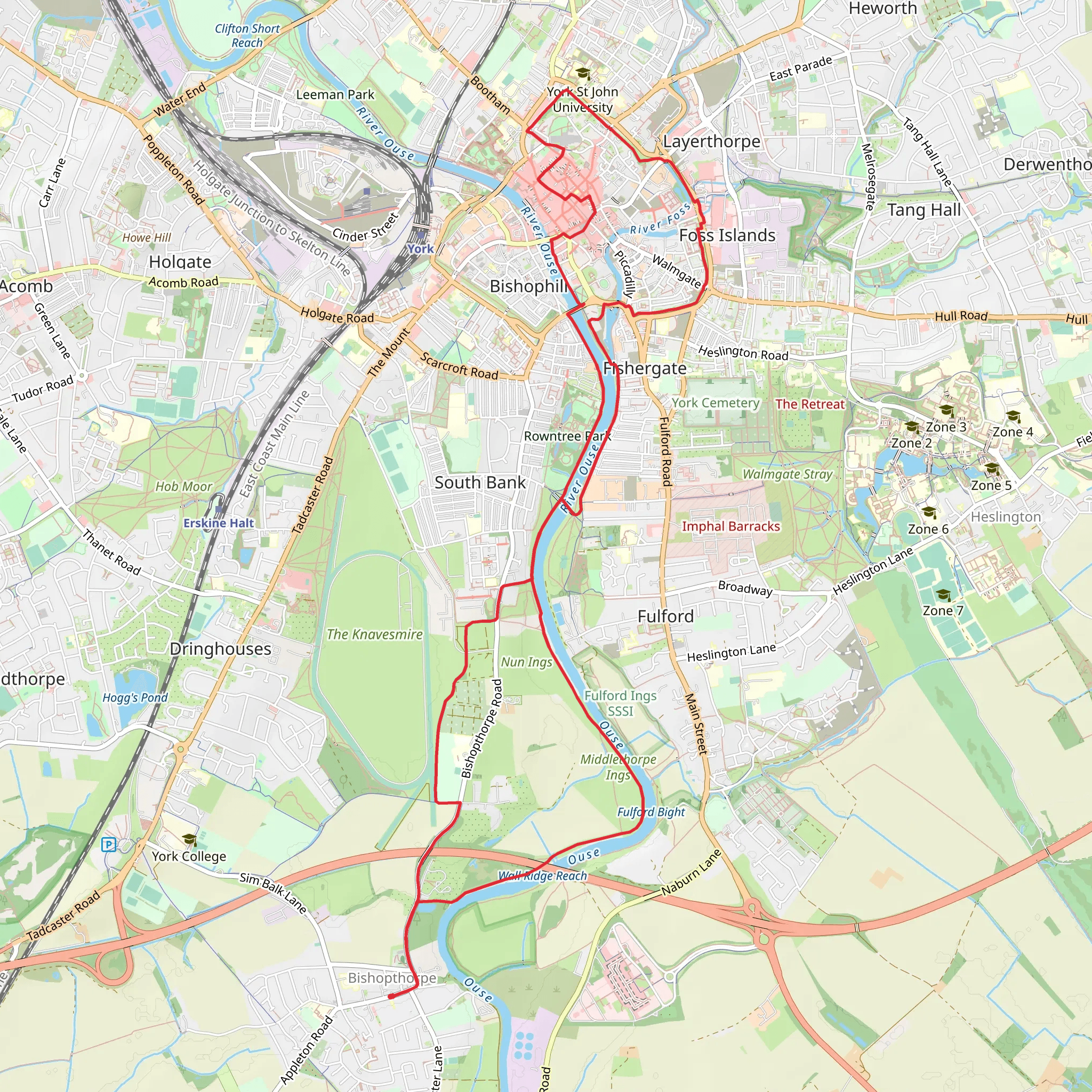 Bishopthorpe and York Loop via River Ouse mobile static map
