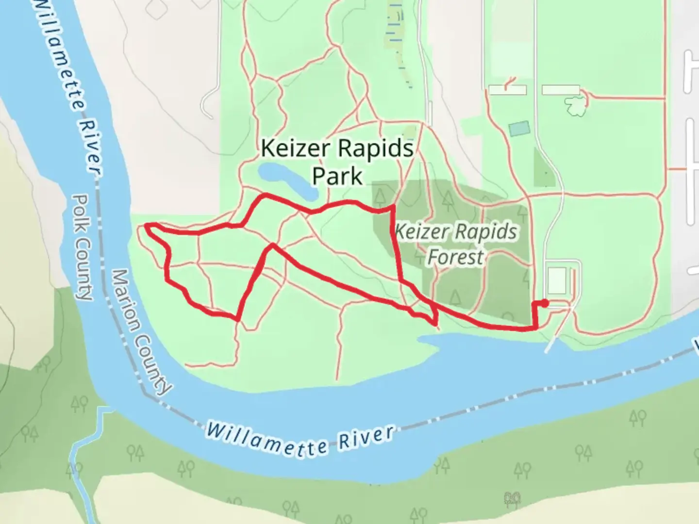 An image depicting the trail Keizer Rapids Park South Loop and its surrounding area.