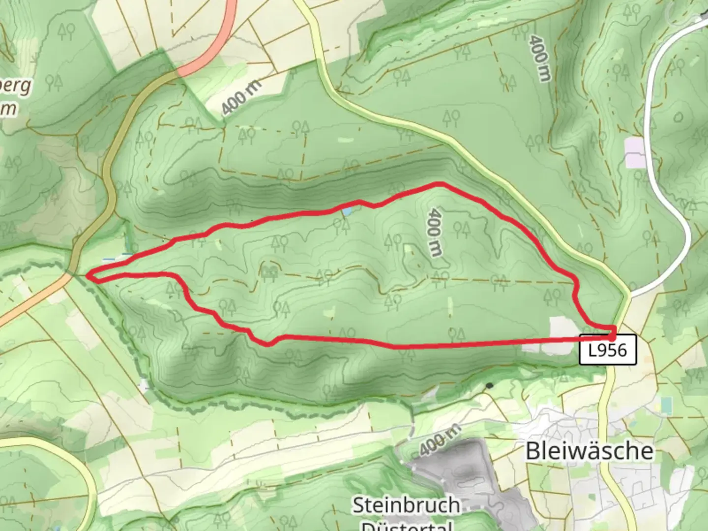An image depicting the trail Bleiwaesche Loop and its surrounding area.