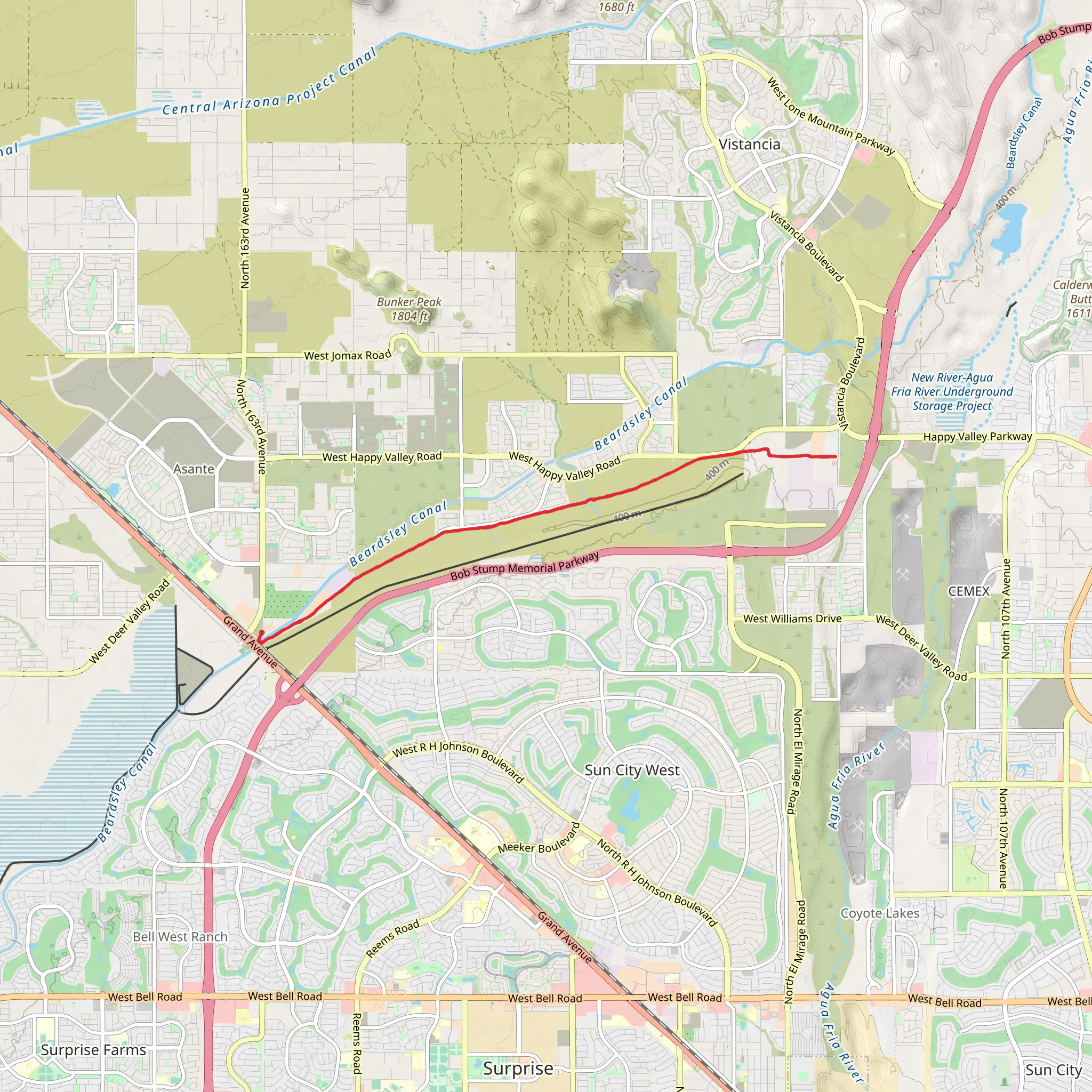 Beardsley Canal via Maricopa Trail mobile static map