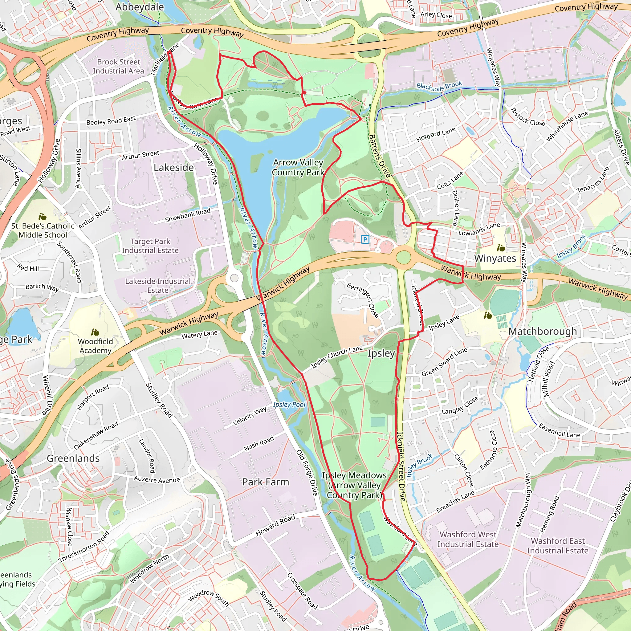 Millenium Wood, Arrow Valley Country Park and River Arrow Loop mobile static map