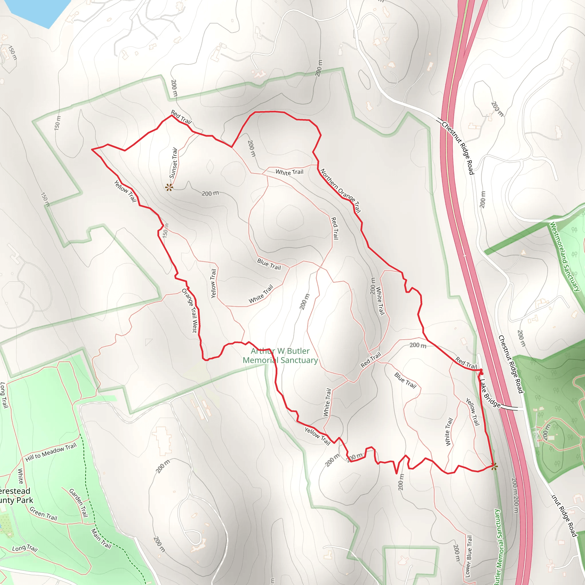 Orange Hawk Watch Trail and Yellow Trail Loop - Butler Sanctuary mobile static map