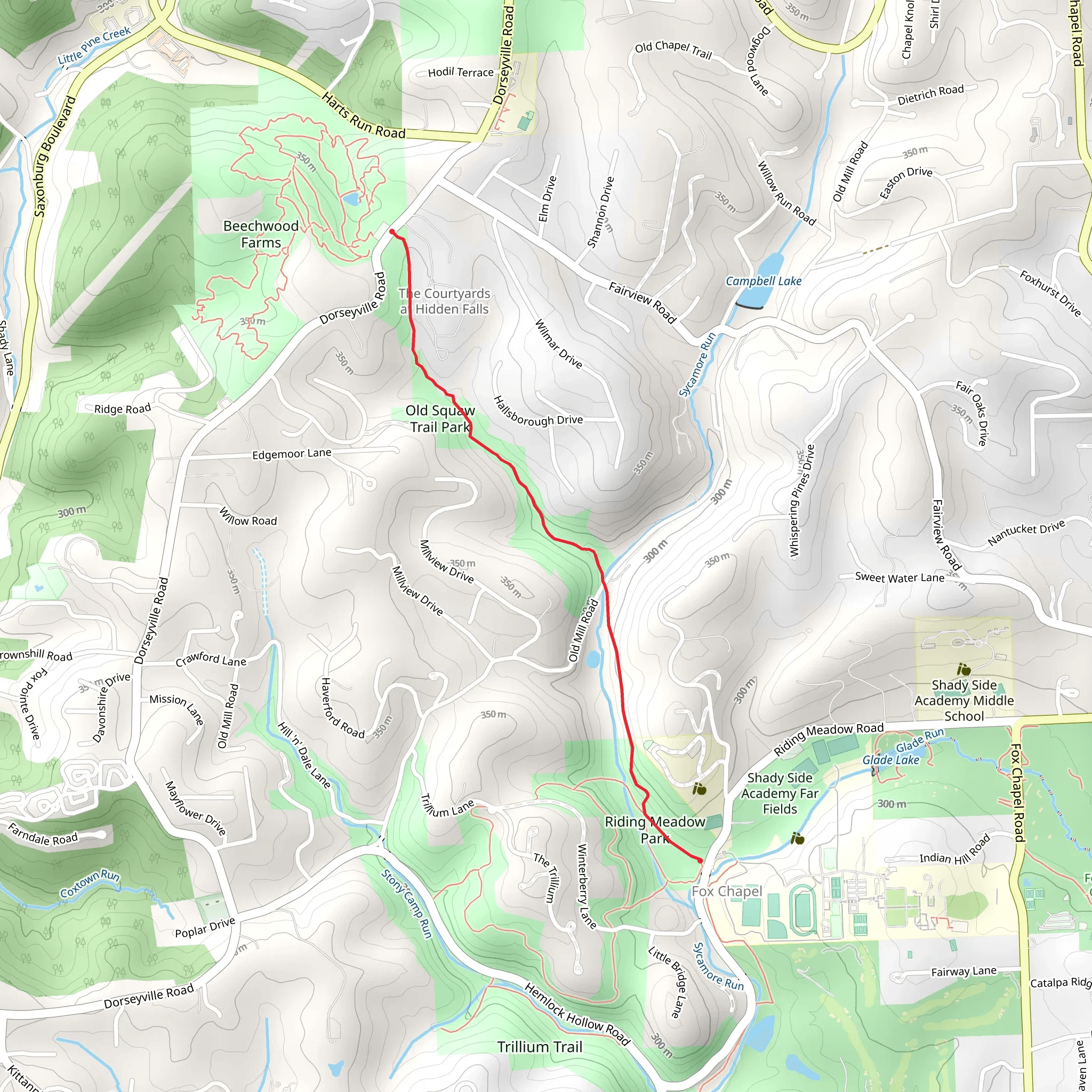 Beechwood Farms to Fox Chapel Trail mobile static map