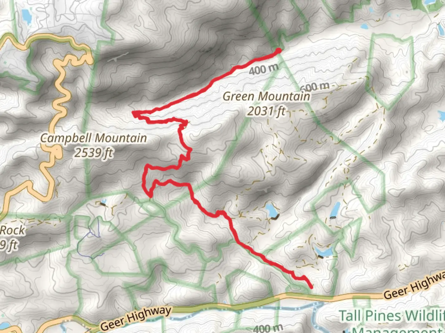 An image depicting the trail Oil Camp Creek Road and Mountain Bridge Passage Trail and its surrounding area.
