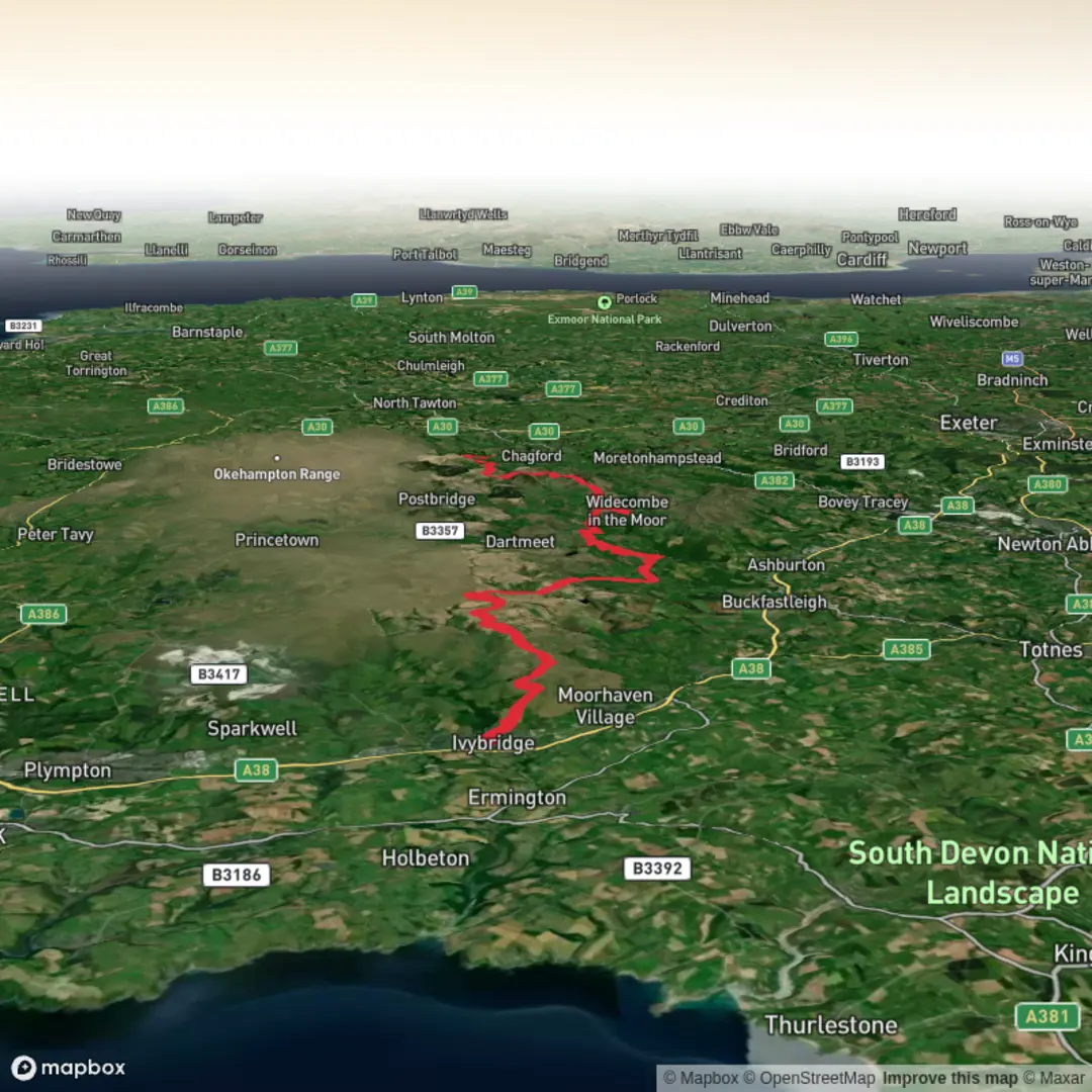 An image depicting the trail Two Moors Way (one moor only) and its surrounding area.