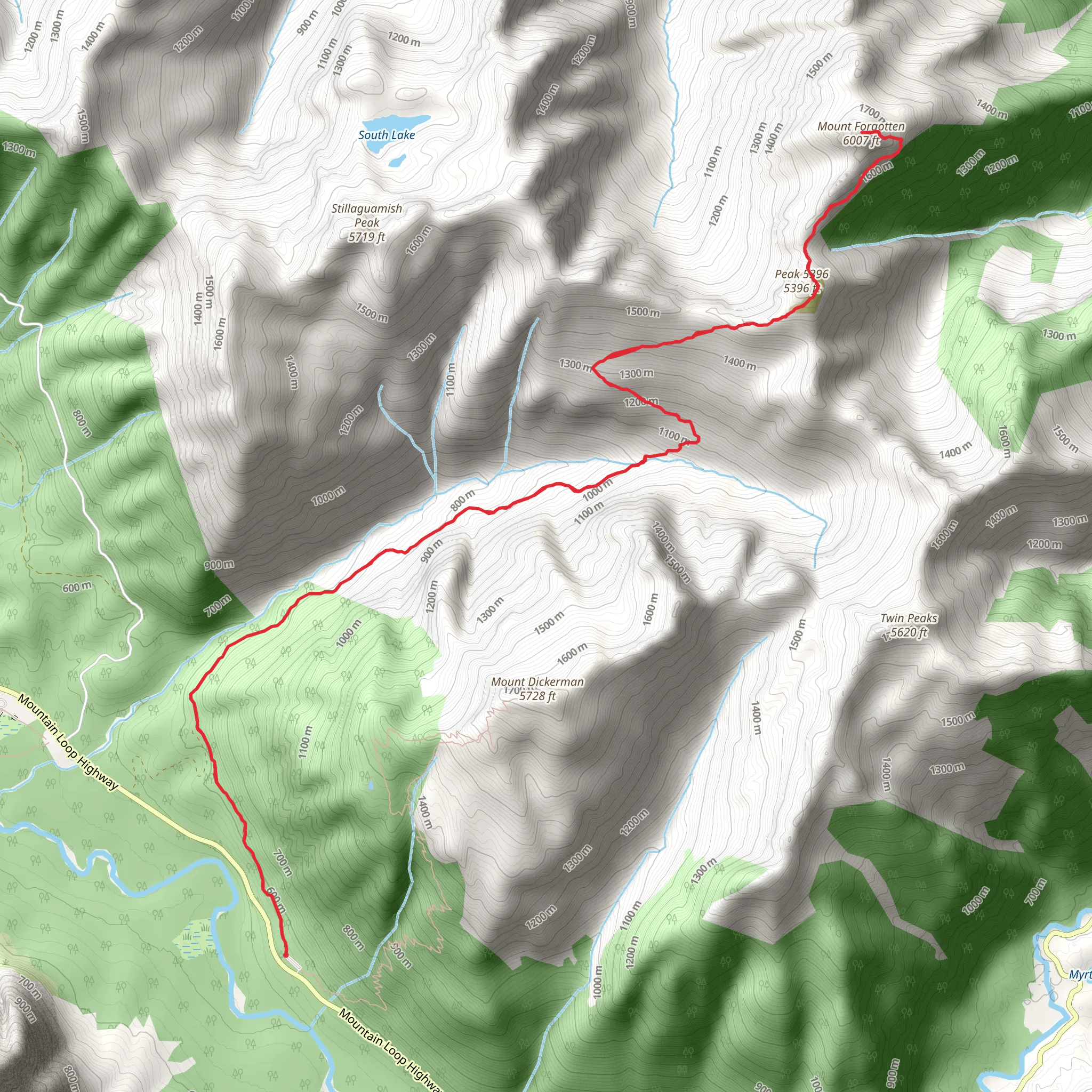 Mount Forgotten via Perry Creek Trail mobile static map