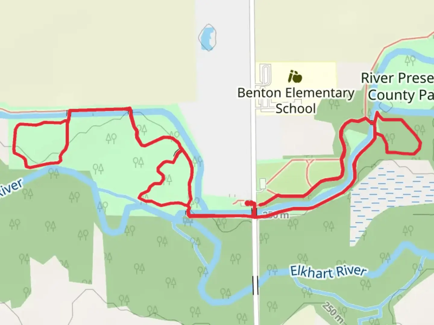 An image depicting the trail Loop along Elkhart River - County Road 31 and its surrounding area.