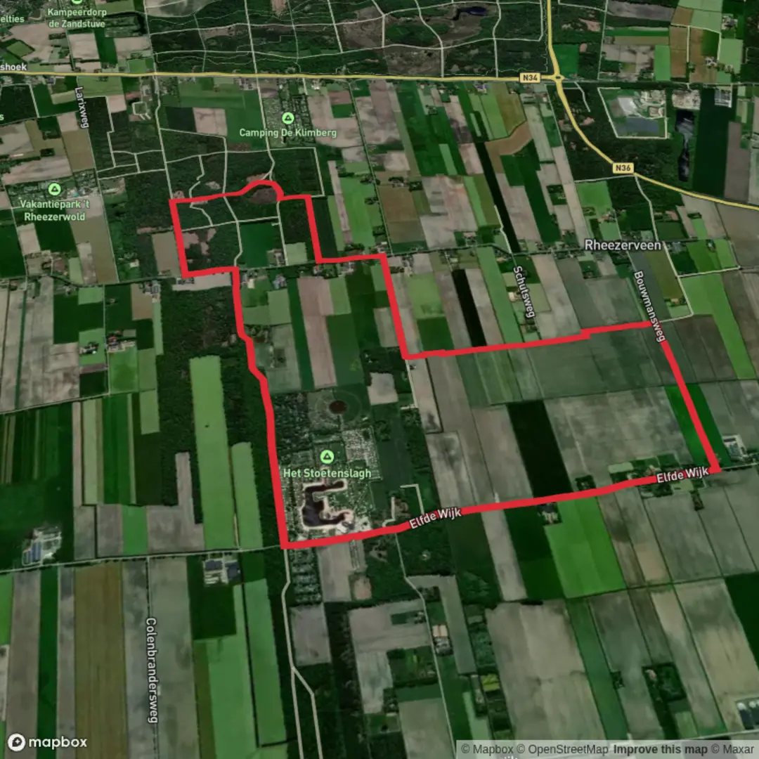 An image depicting the trail Bouwmans Weg and Klimberg Loop and its surrounding area.