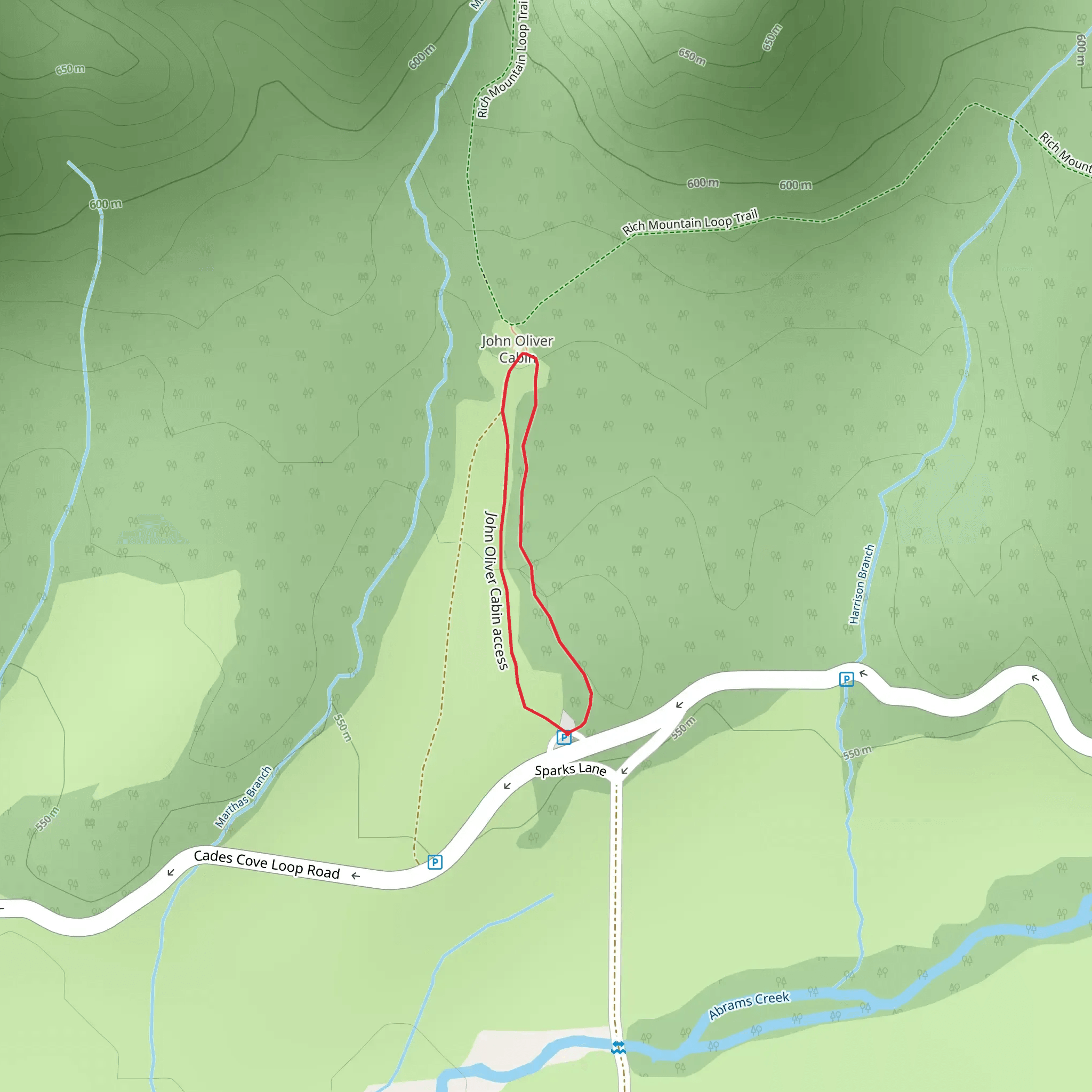 John Oliver Cabin access Loop mobile static map