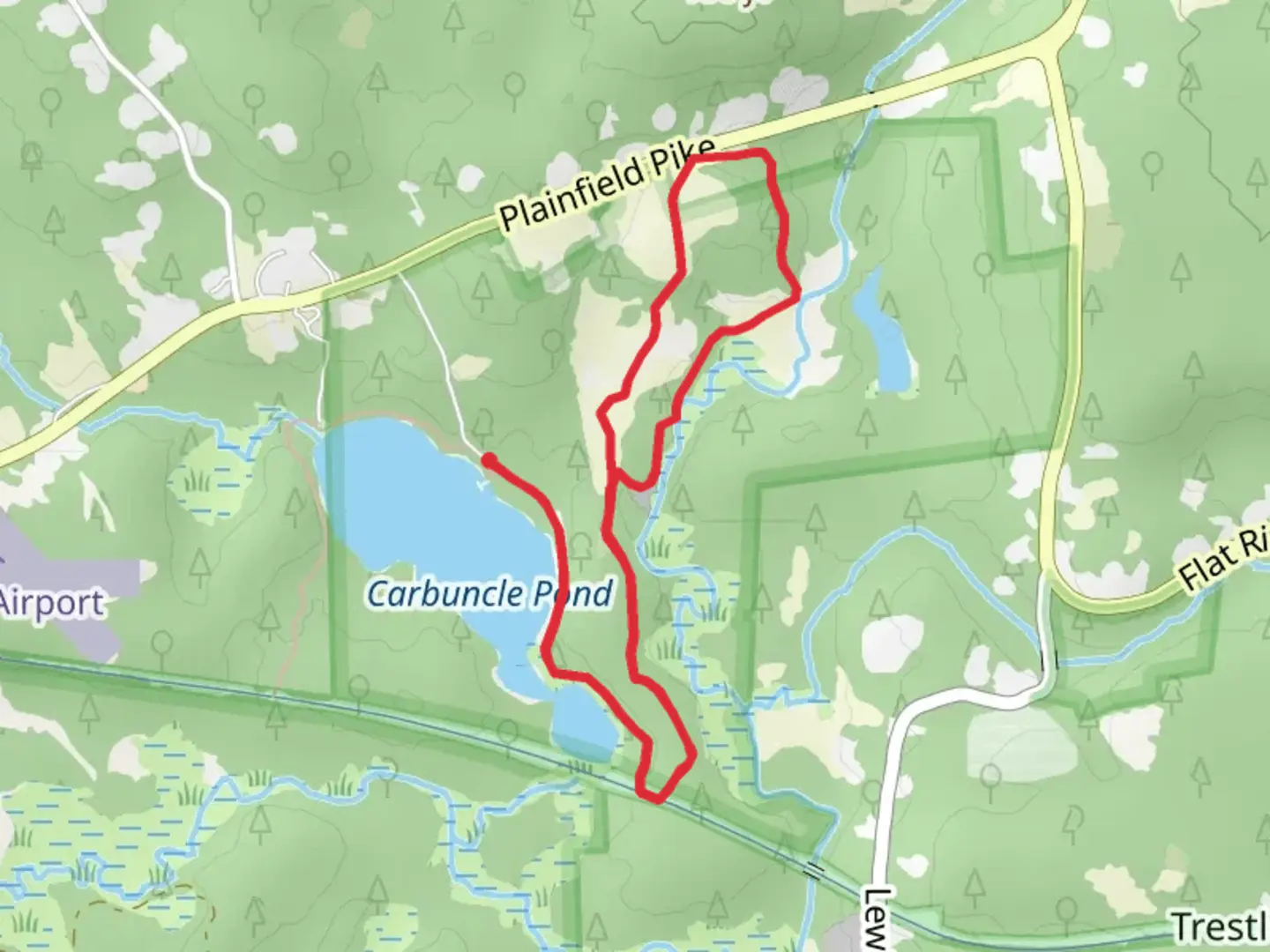 An image depicting the trail Carbuncle Pond and North South Loop Trail and its surrounding area.