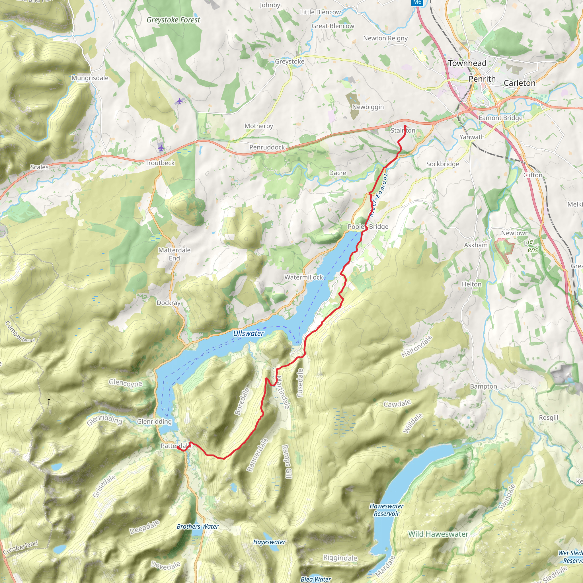 Patterdale to Stainton via Ullswater mobile static map