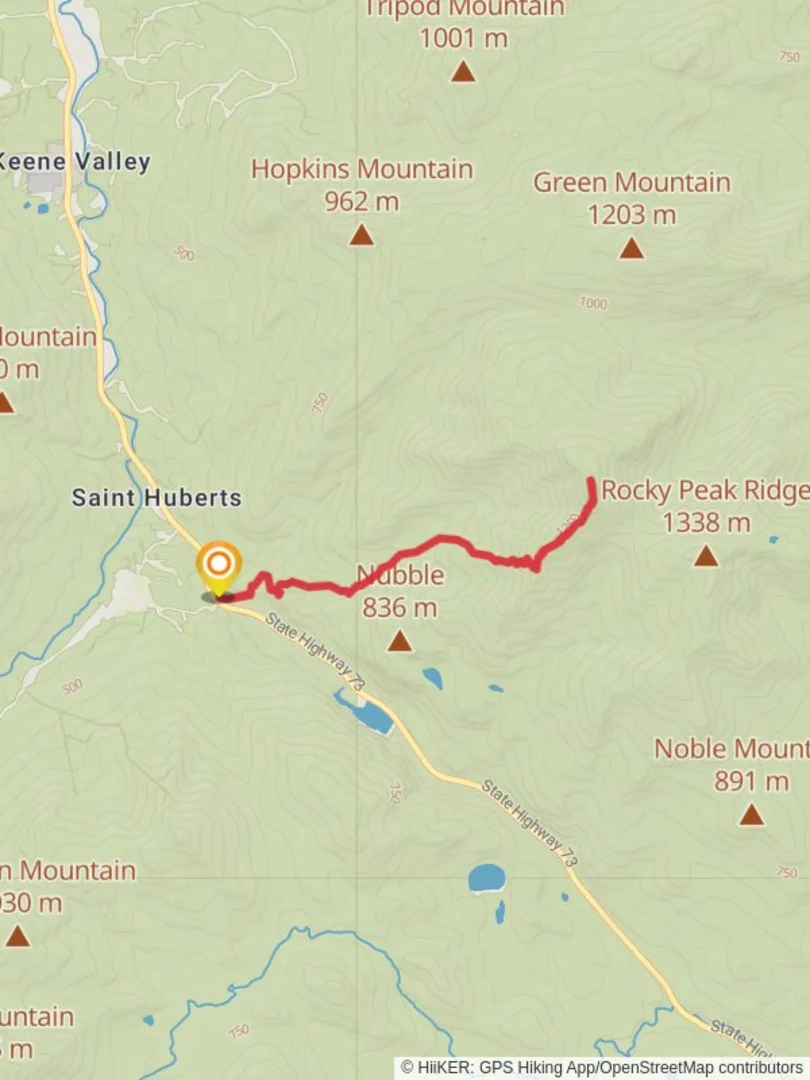 An image depicting the trail Giant Mountain and Beede Brook via Roaring Brook Trail and its surrounding area.