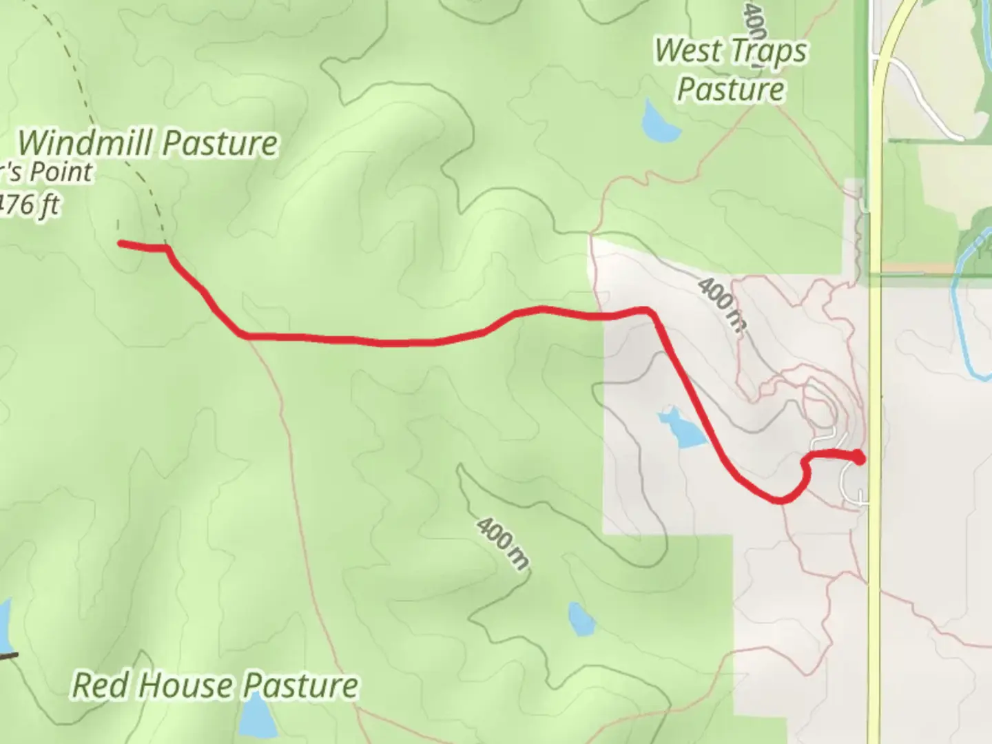 An image depicting the trail Windmill Pasture Hill via Scenic Overlook Trail and its surrounding area.